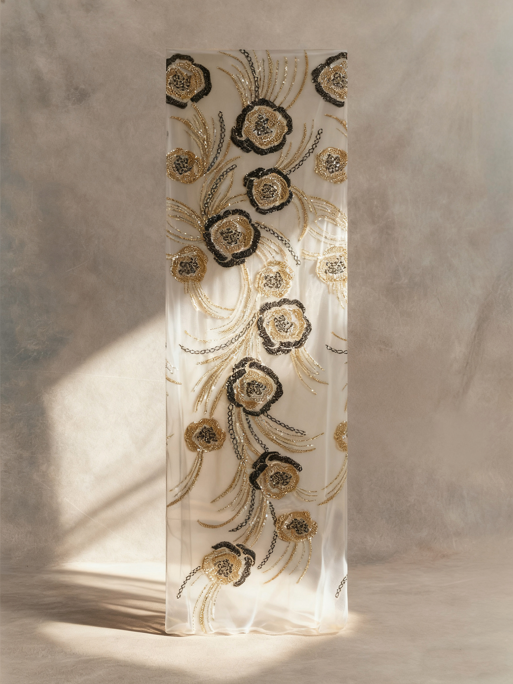 FT25-071: Glamorous Sunburst Floral Beaded Lace for Red Carpet Gowns