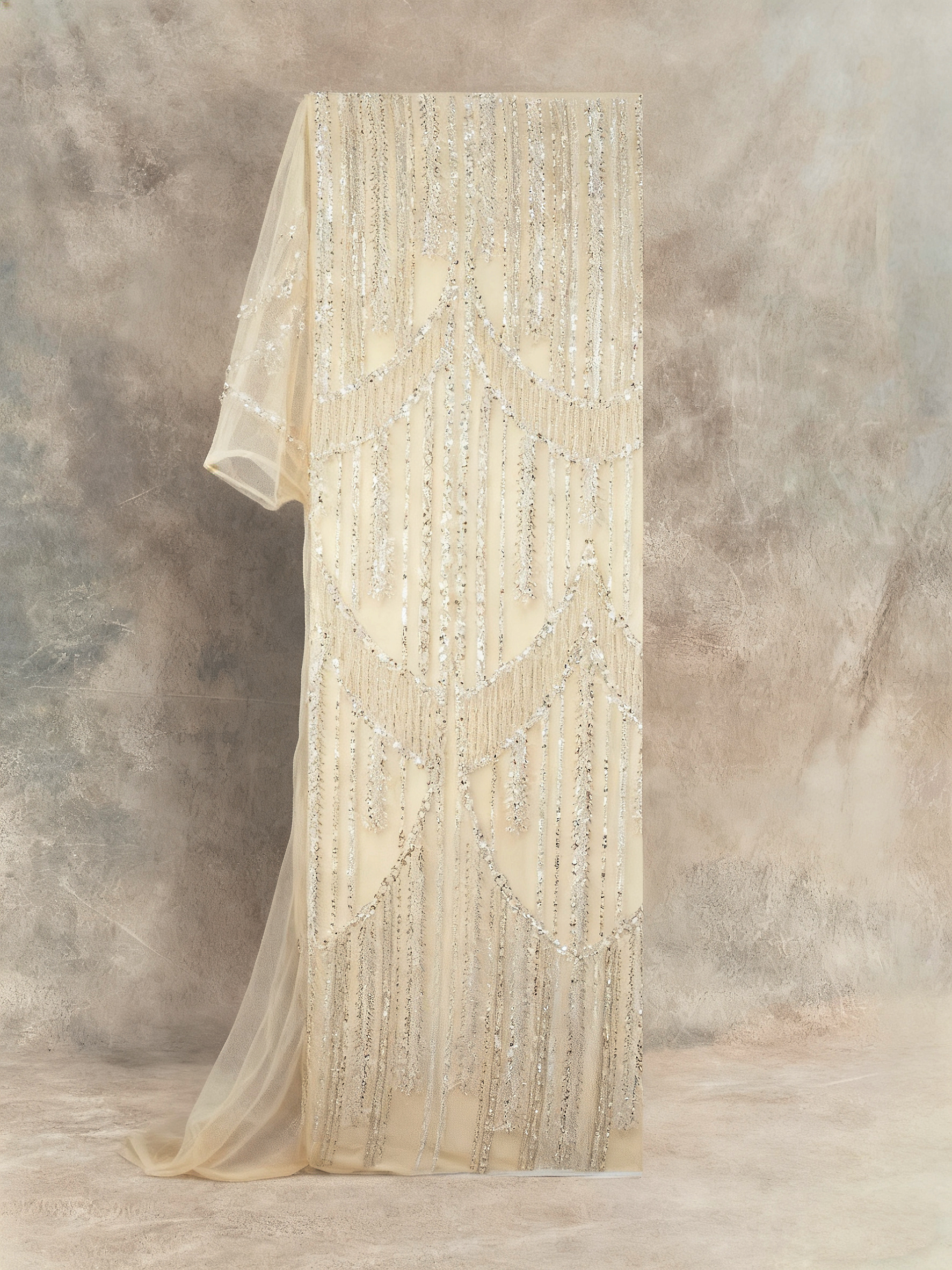 FT25-169: Glamorous Beaded Fringe Fabric for Gatsby Style Flapper Dresses