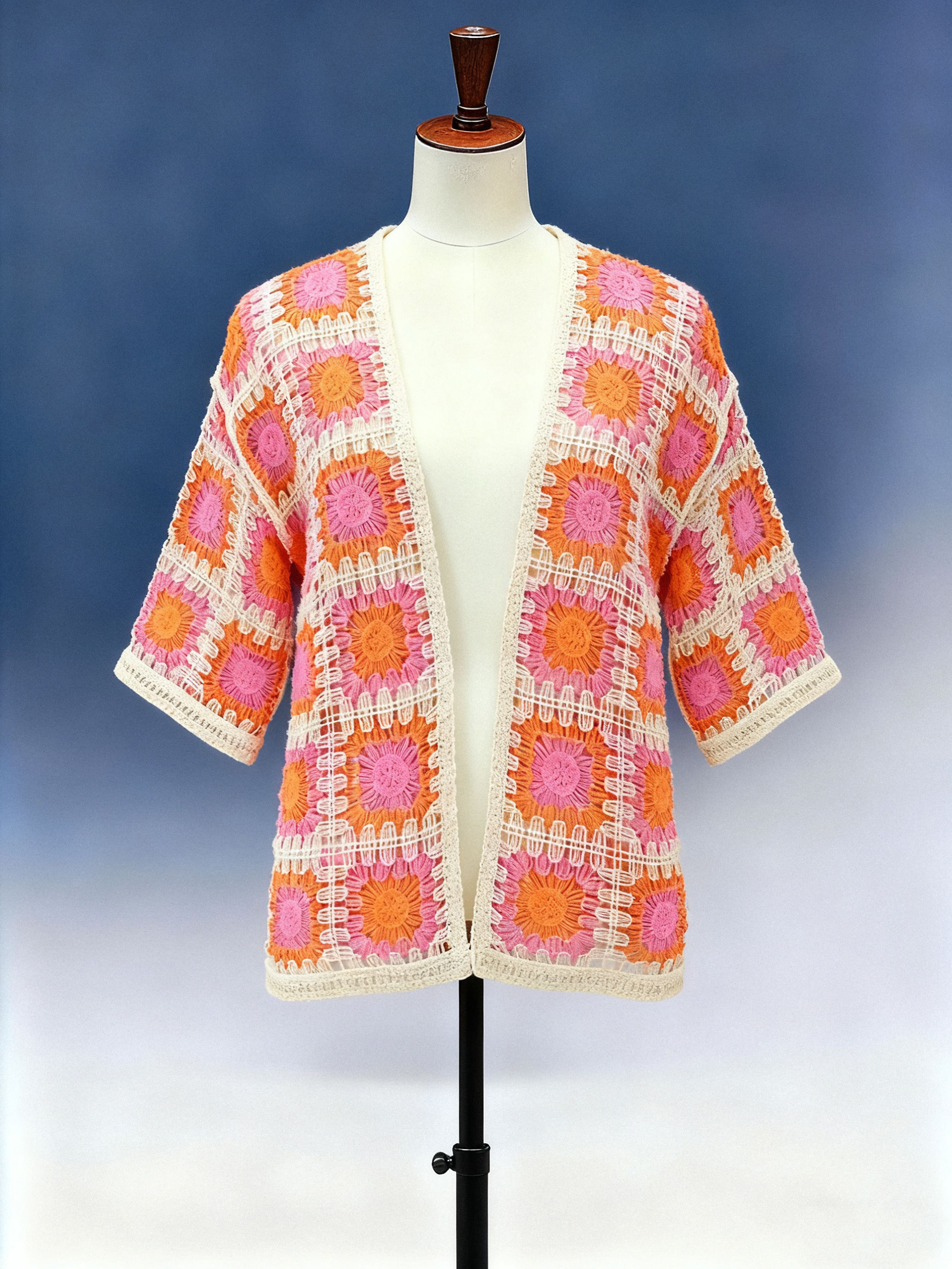 Retro Floral Granny Square Crochet Cardigan - FM0102000170