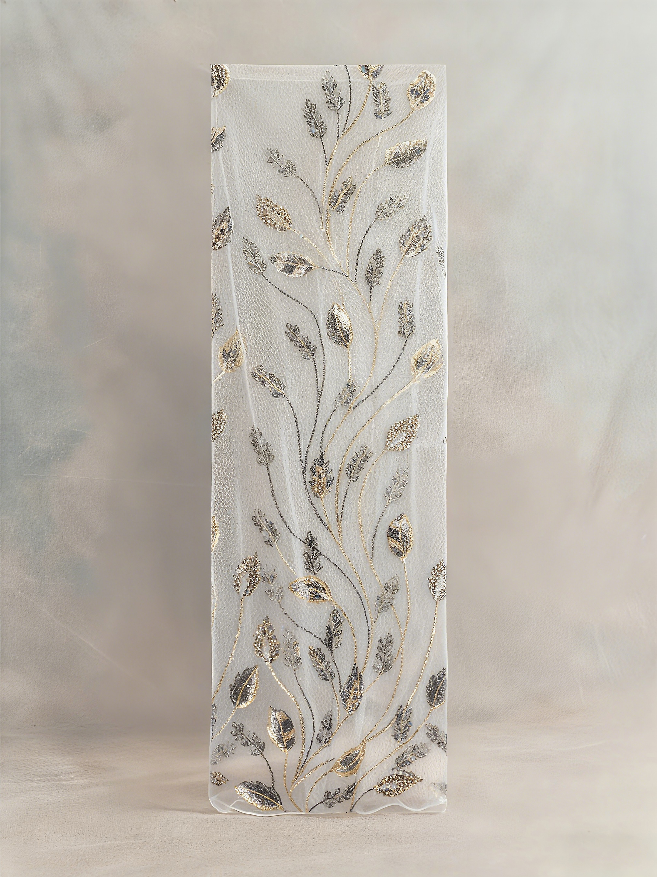 FT25-174T Elegant Botanical Vine Sequin Lace in Black and Gold