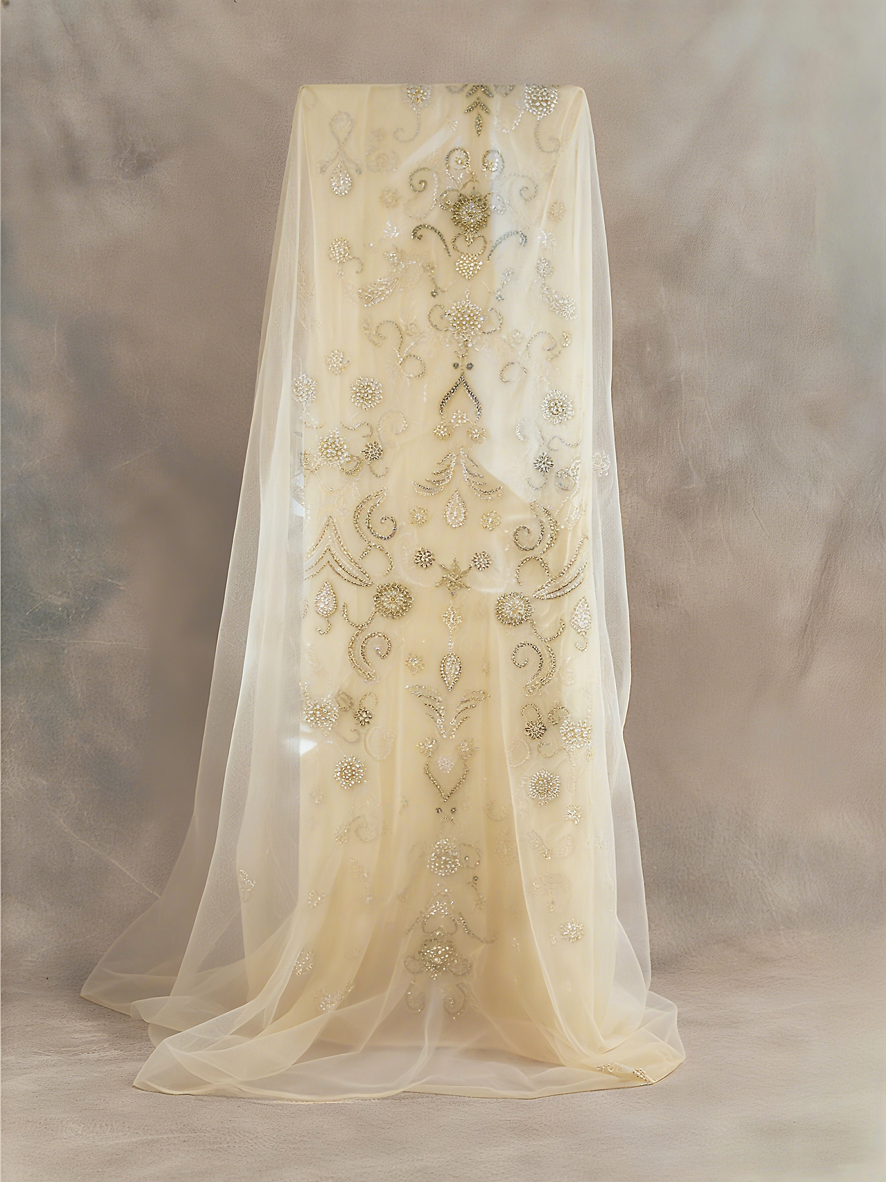 FT25-176: Opulent Paisley & Baroque Beaded Lace for Luxury Caftans