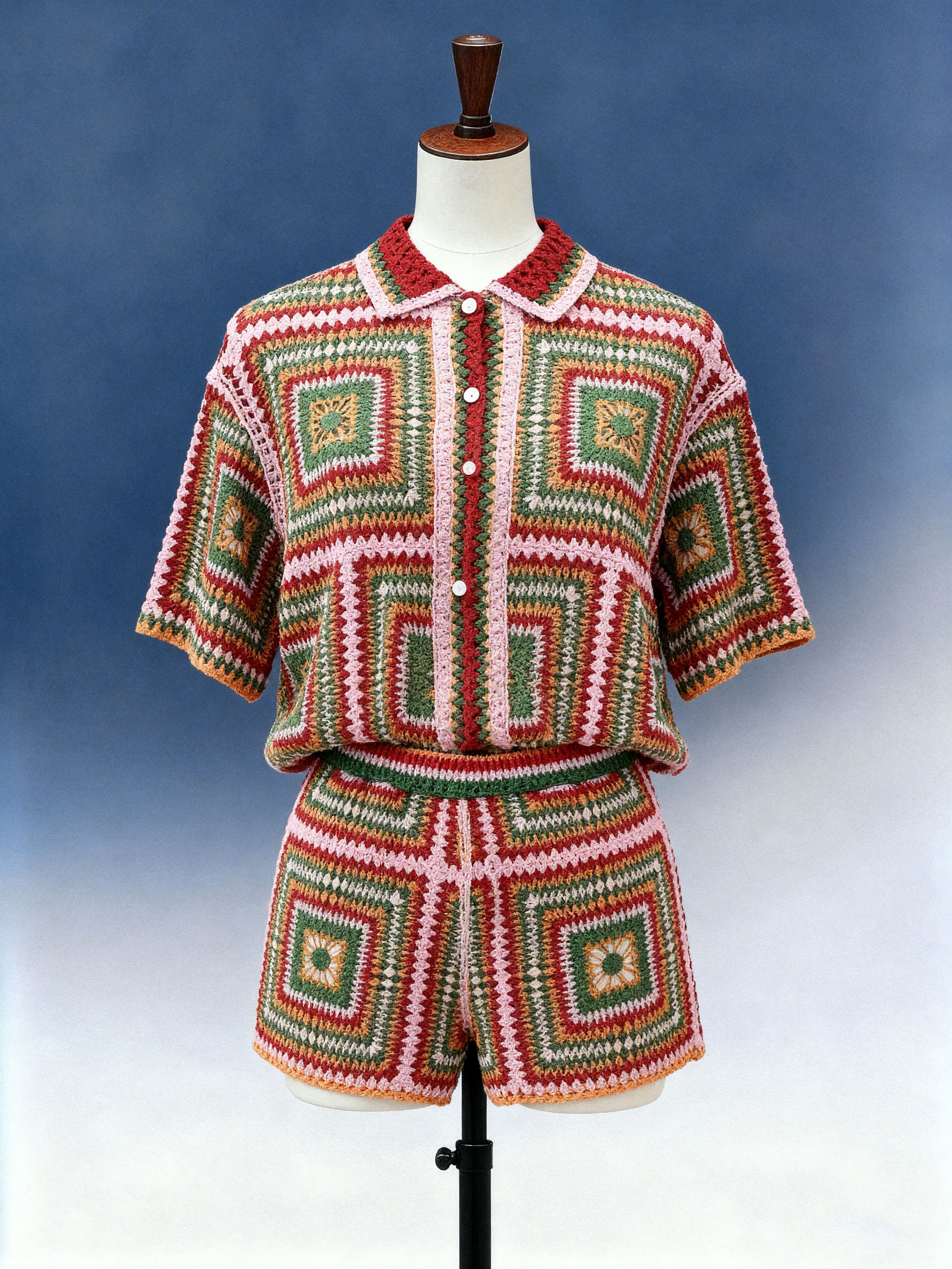 Retro Granny Square Crochet Shirt - FM0102000184