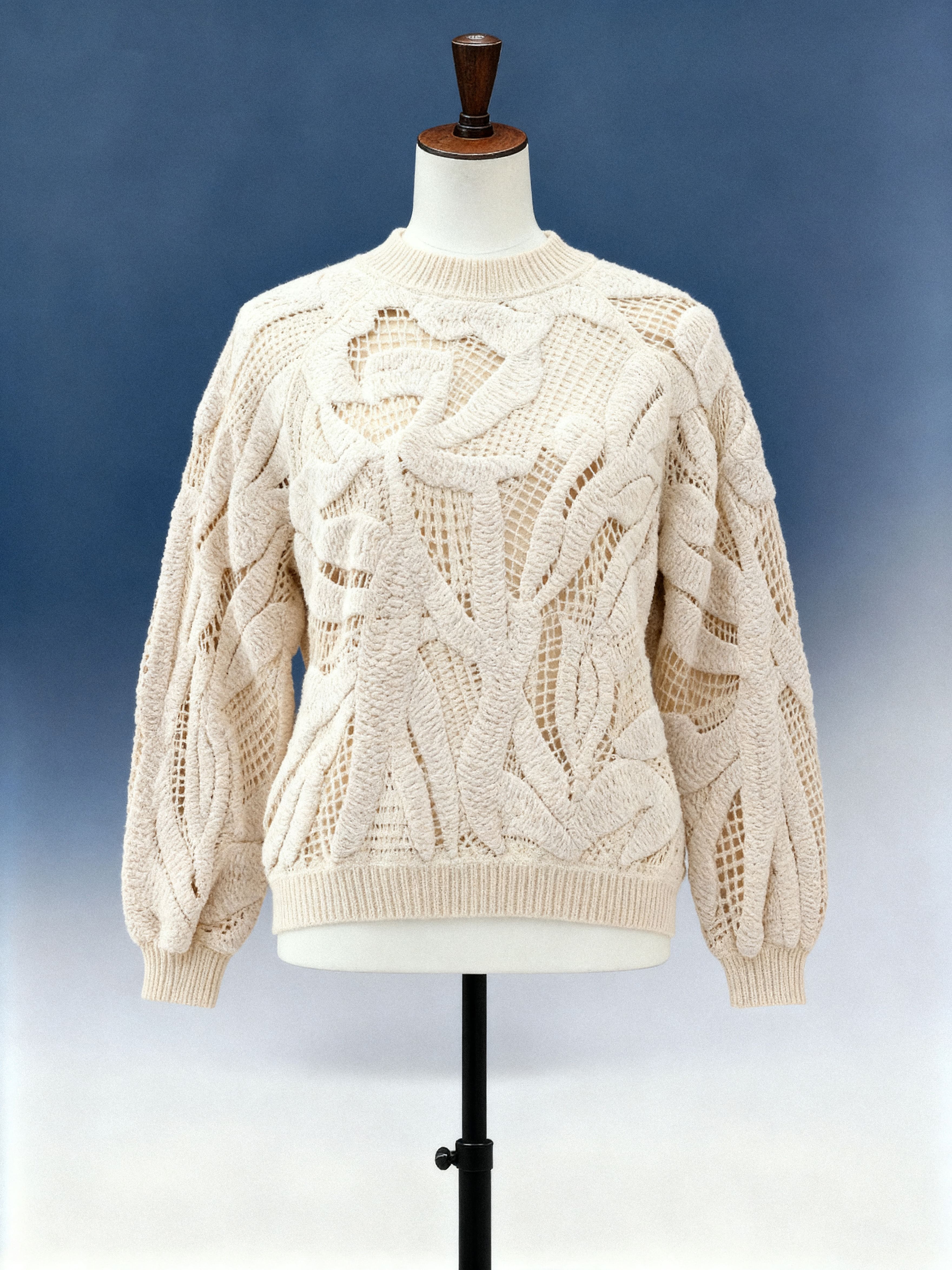 Textured Leaf Motif Crochet Sweater - FM0102000199