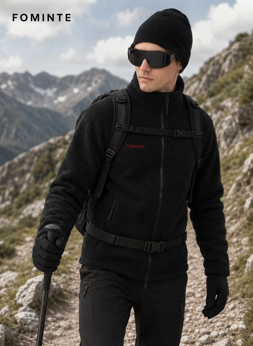 Men's Black Technical Fleece Hiking Jacket