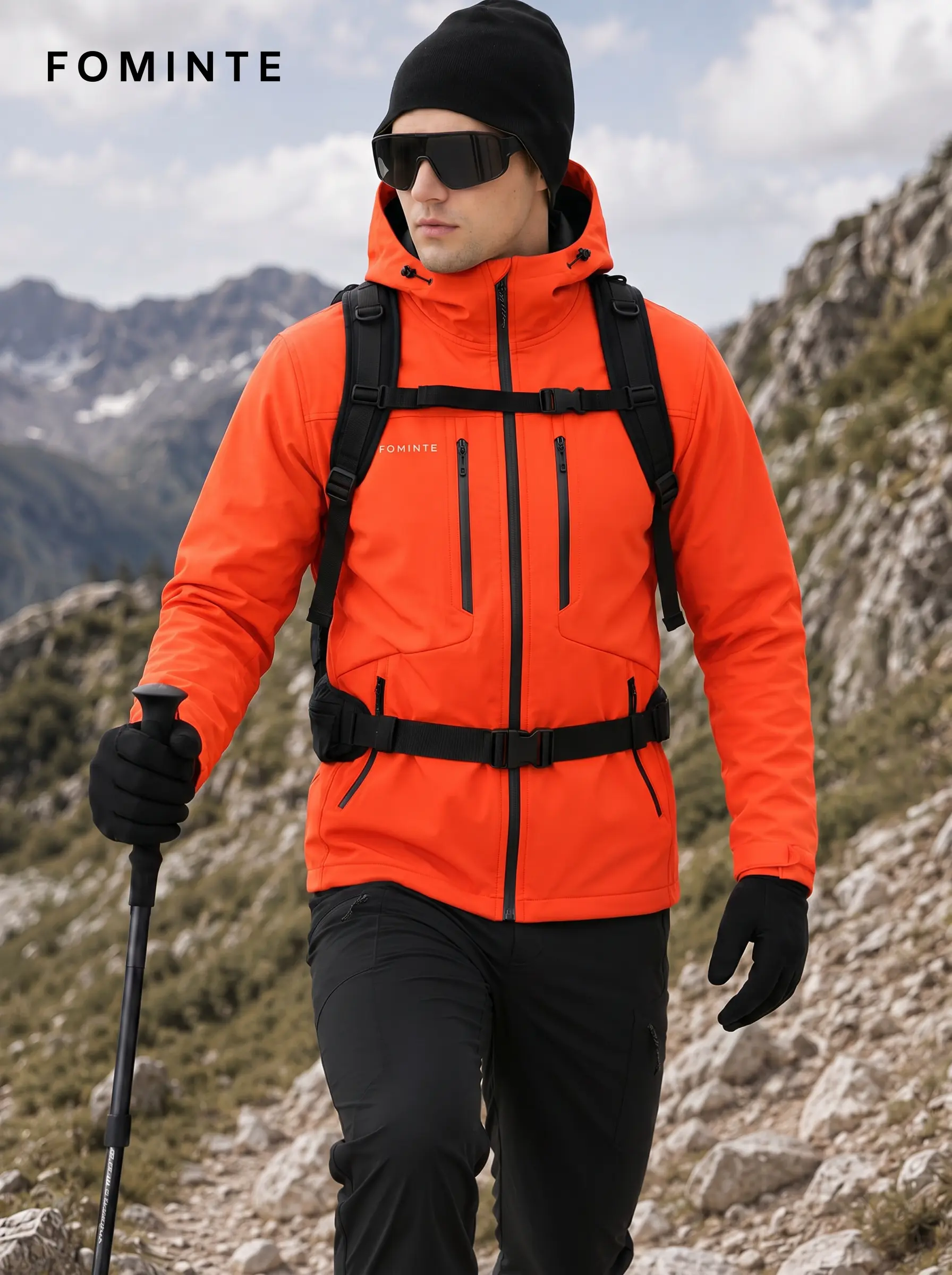 Men's Vermilion Red Hooded Softshell Hiking Jacket