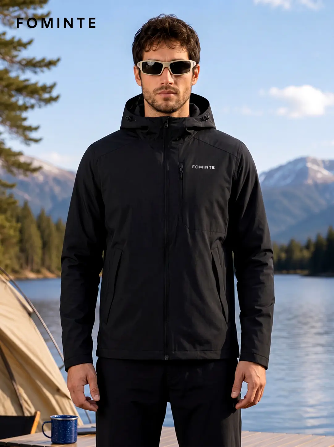 Men's Black Hooded Softshell Jacket
