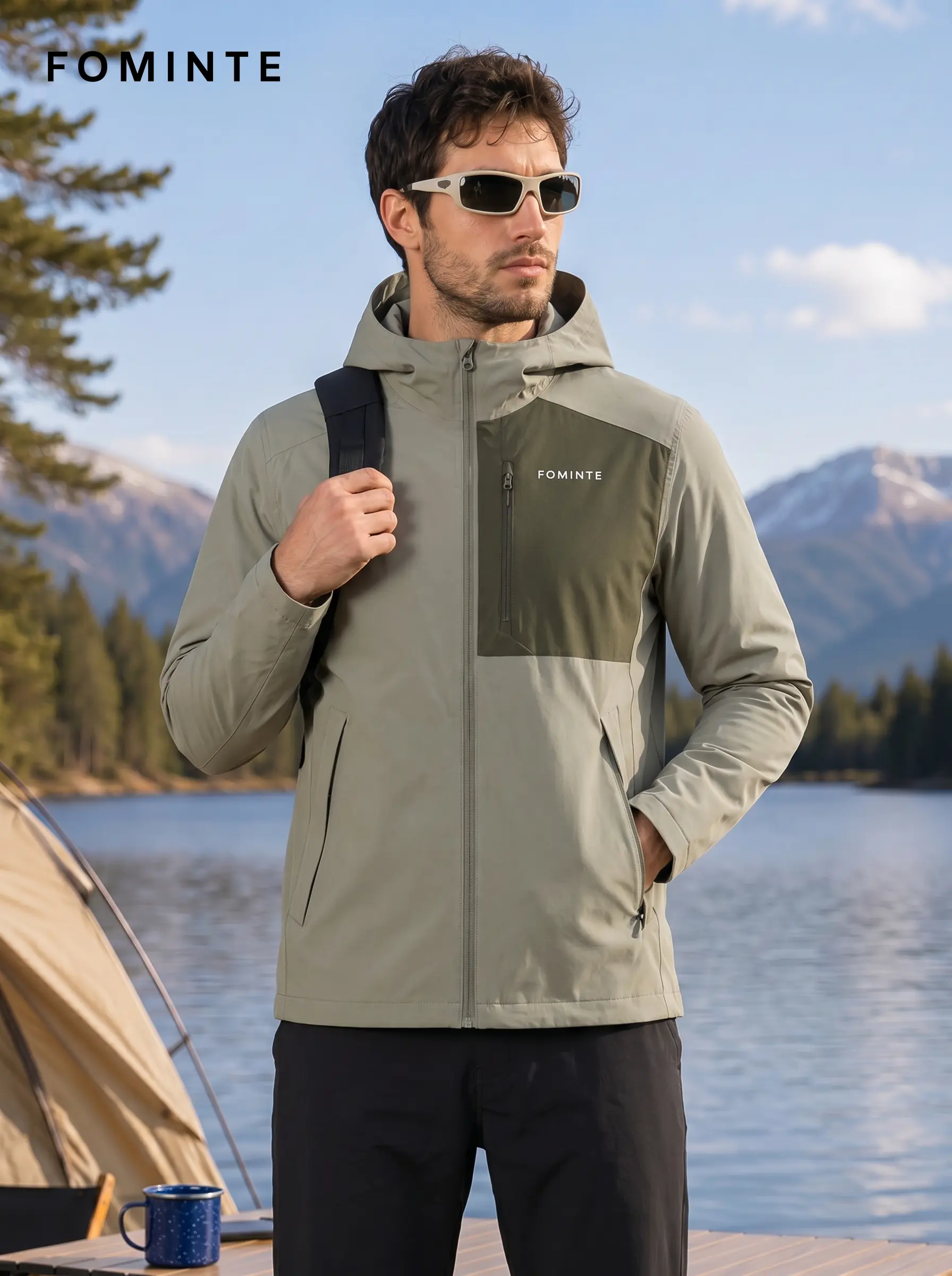 Men's Light Moss Green Hooded Softshell Jacket