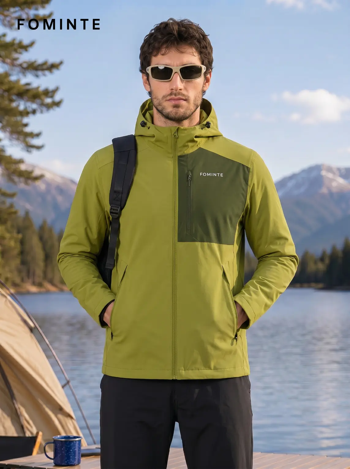 Men's Grass Green Hooded Softshell Jacket