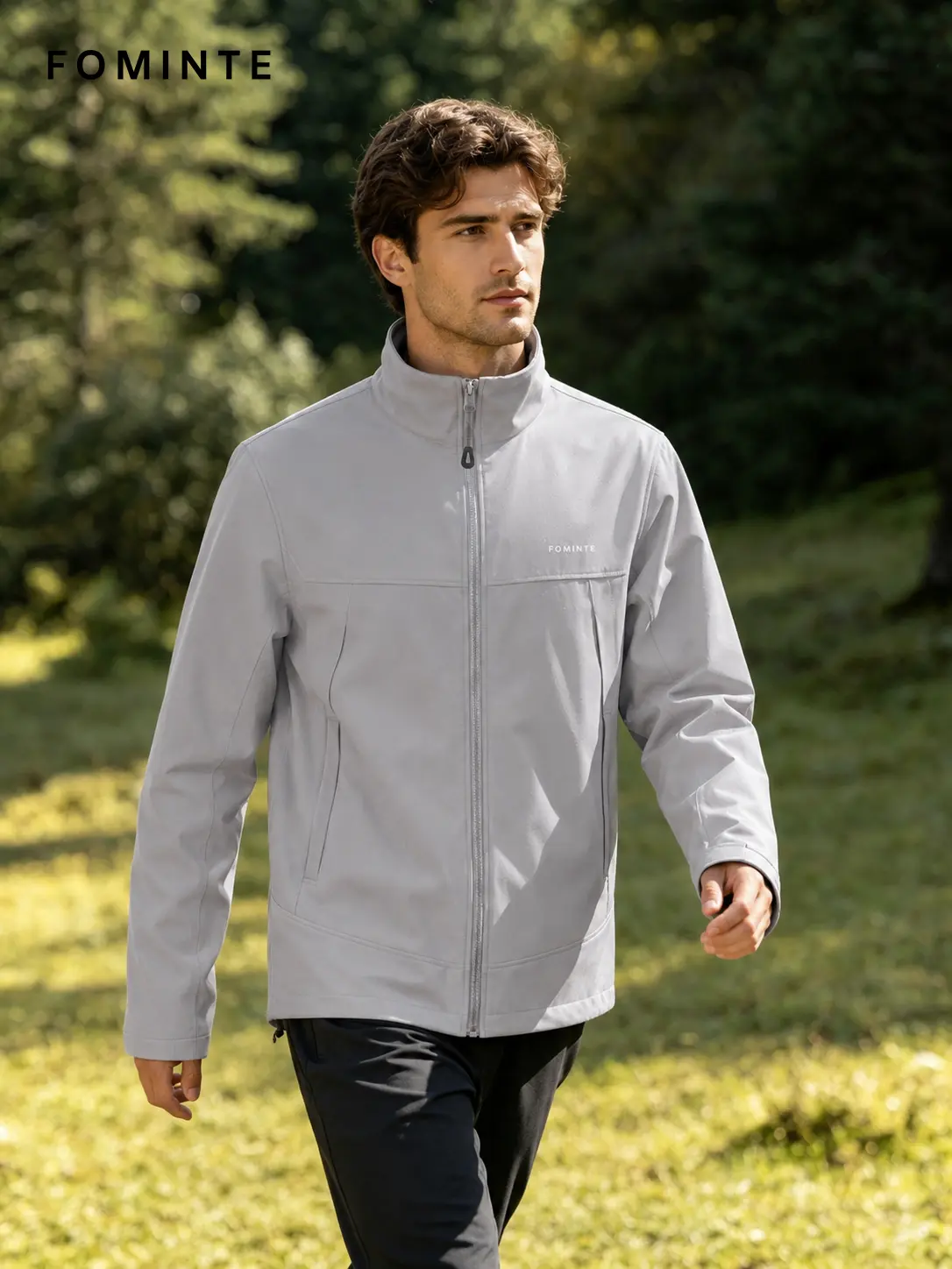 Men's Grey Stand Collar Quarter-Zip Fleece Pullover