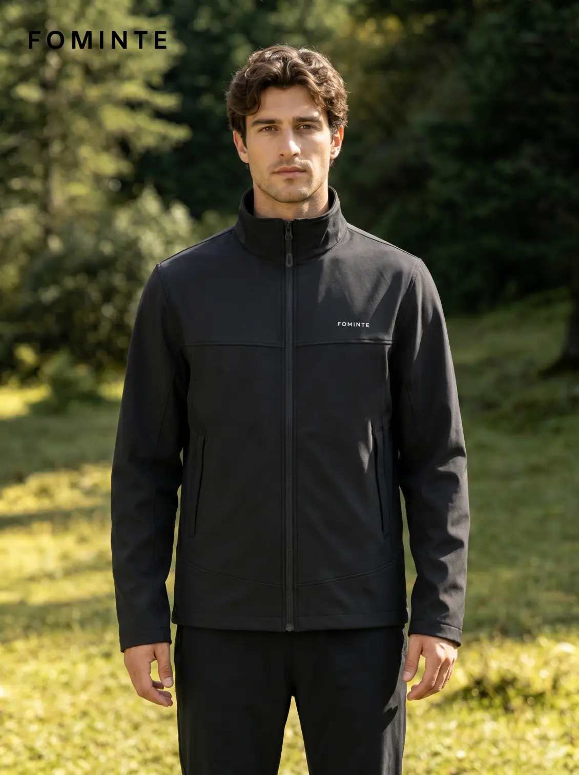 Men's Black Stand Collar Softshell Jacket