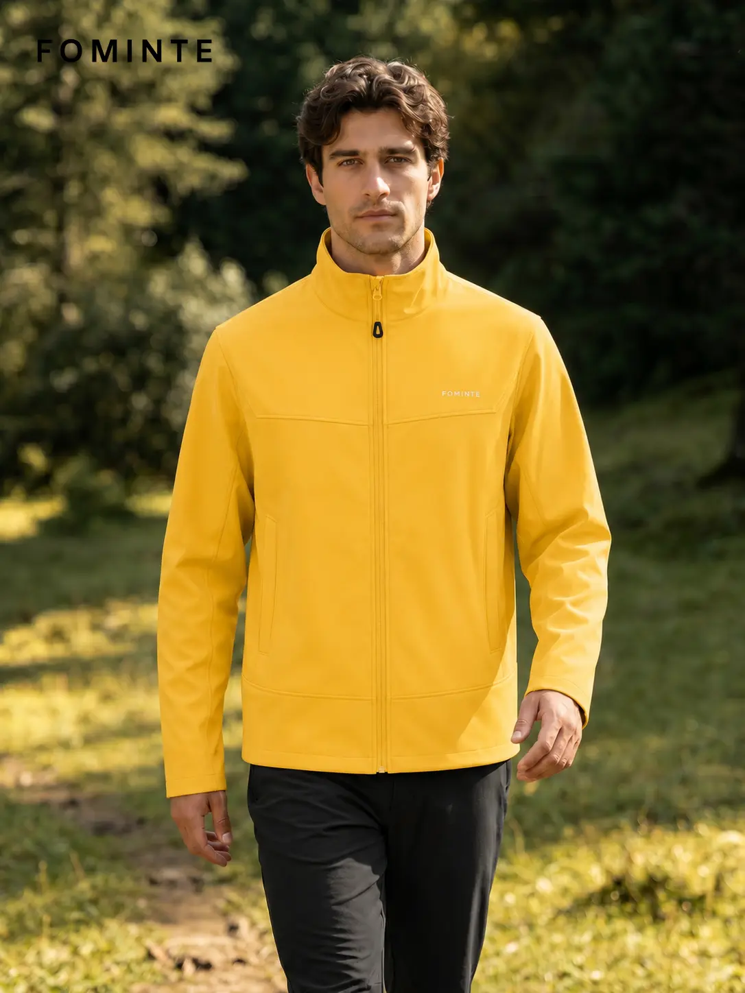 Men's Yellow Stand Collar Softshell Jacket
