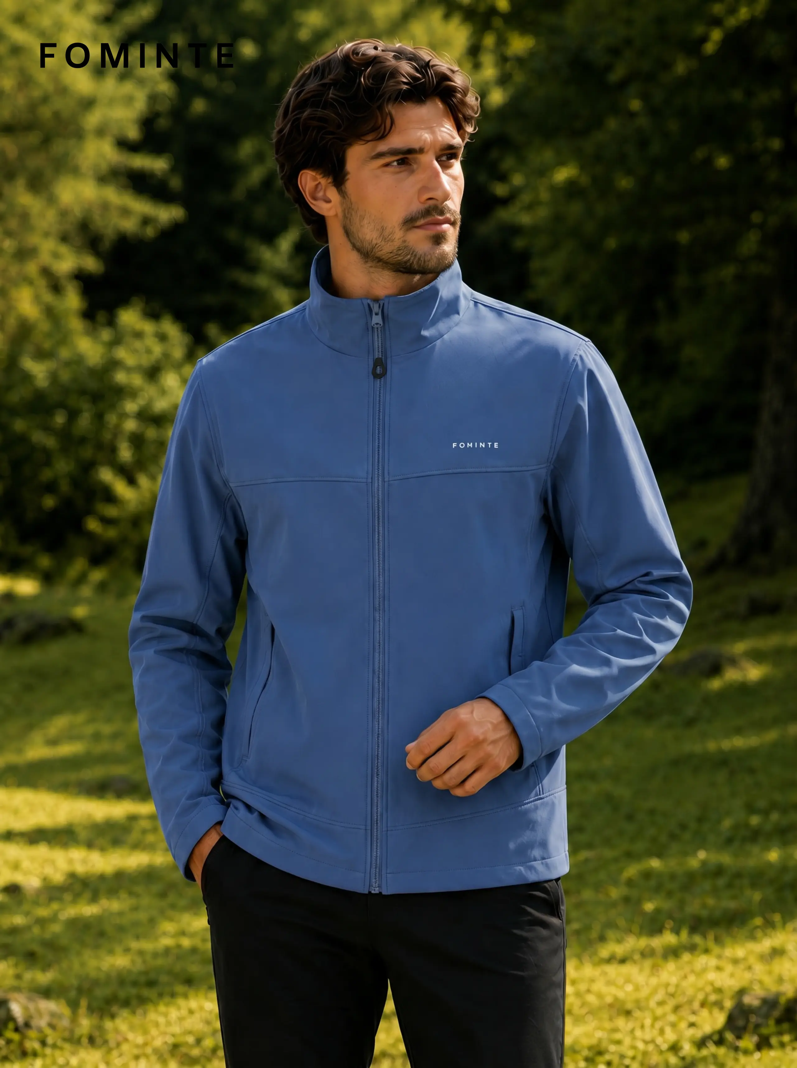 Men's Deep Cloud Blue Stand Collar Softshell Jacket