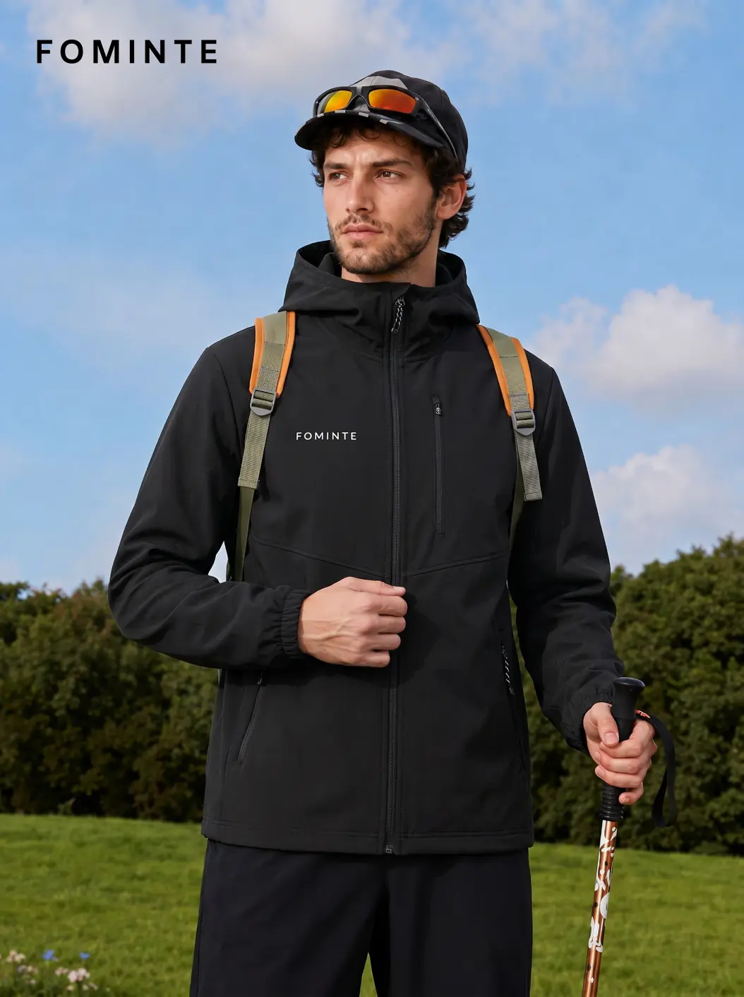 Men's Black Hooded Outdoor Softshell Jacket
