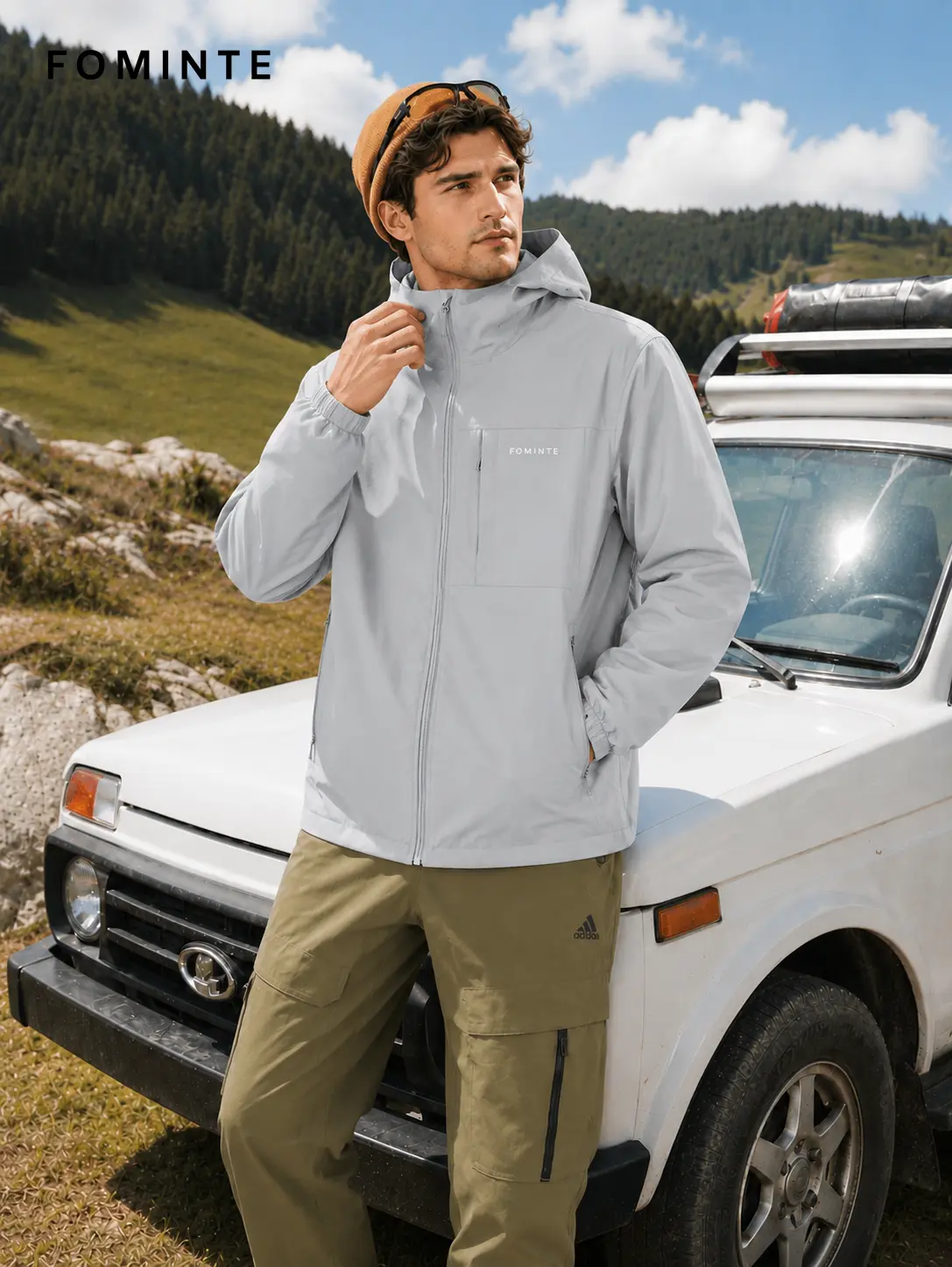 Men's Light Sage Green Minimal Hooded Softshell Jacket