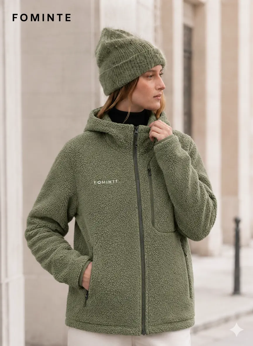 Men's Grey Bean Green Full-Zip Sherpa Fleece Hooded Jacket