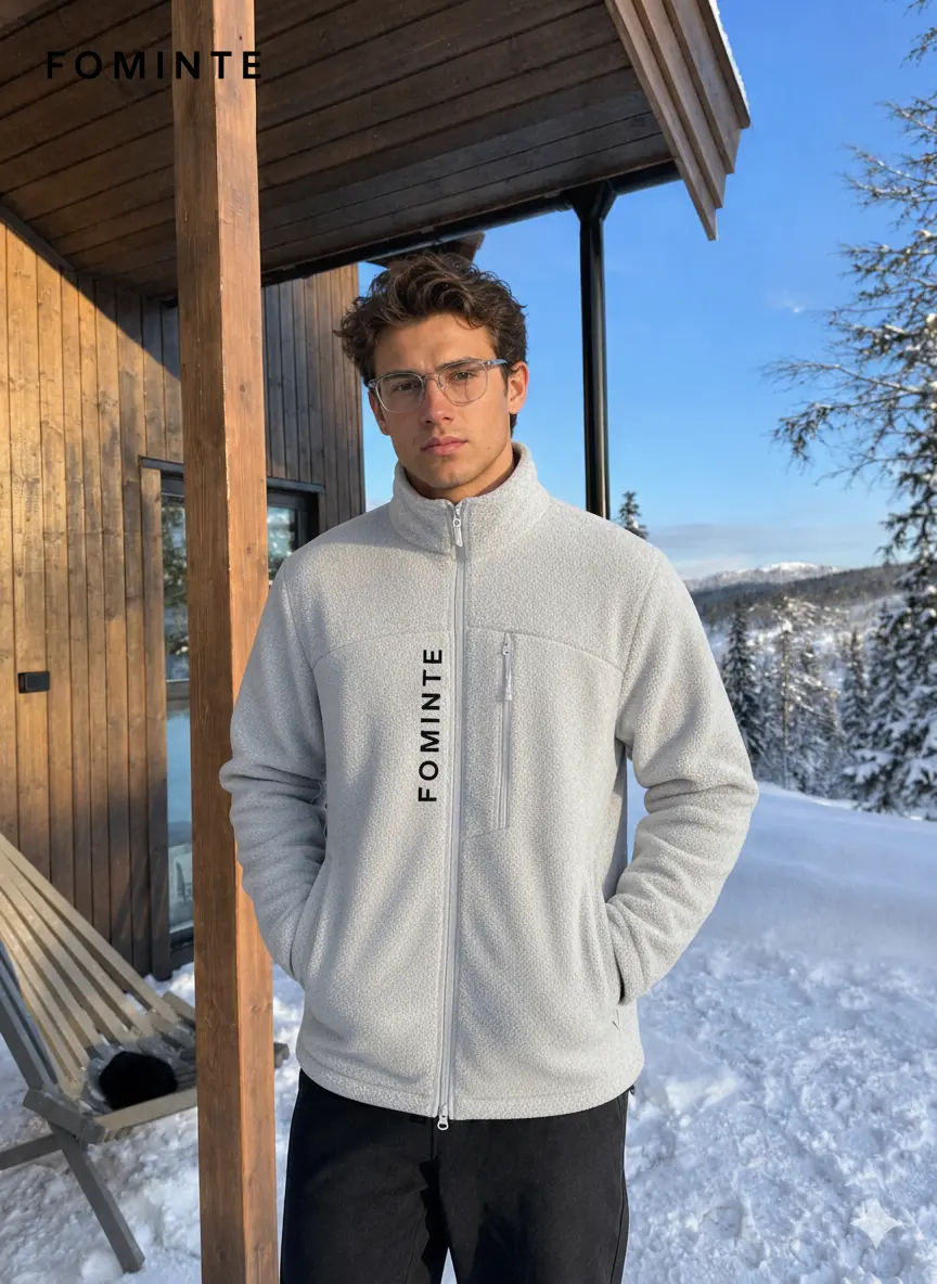 Men's Silver-white Stand Collar Full-Zip Fleece Jacket