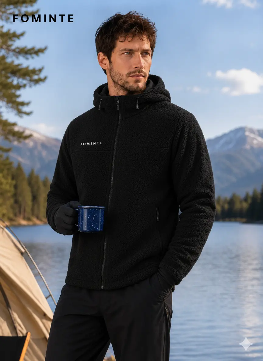 Men's Charcoal Black Hooded Full-Zip Fleece Jacket