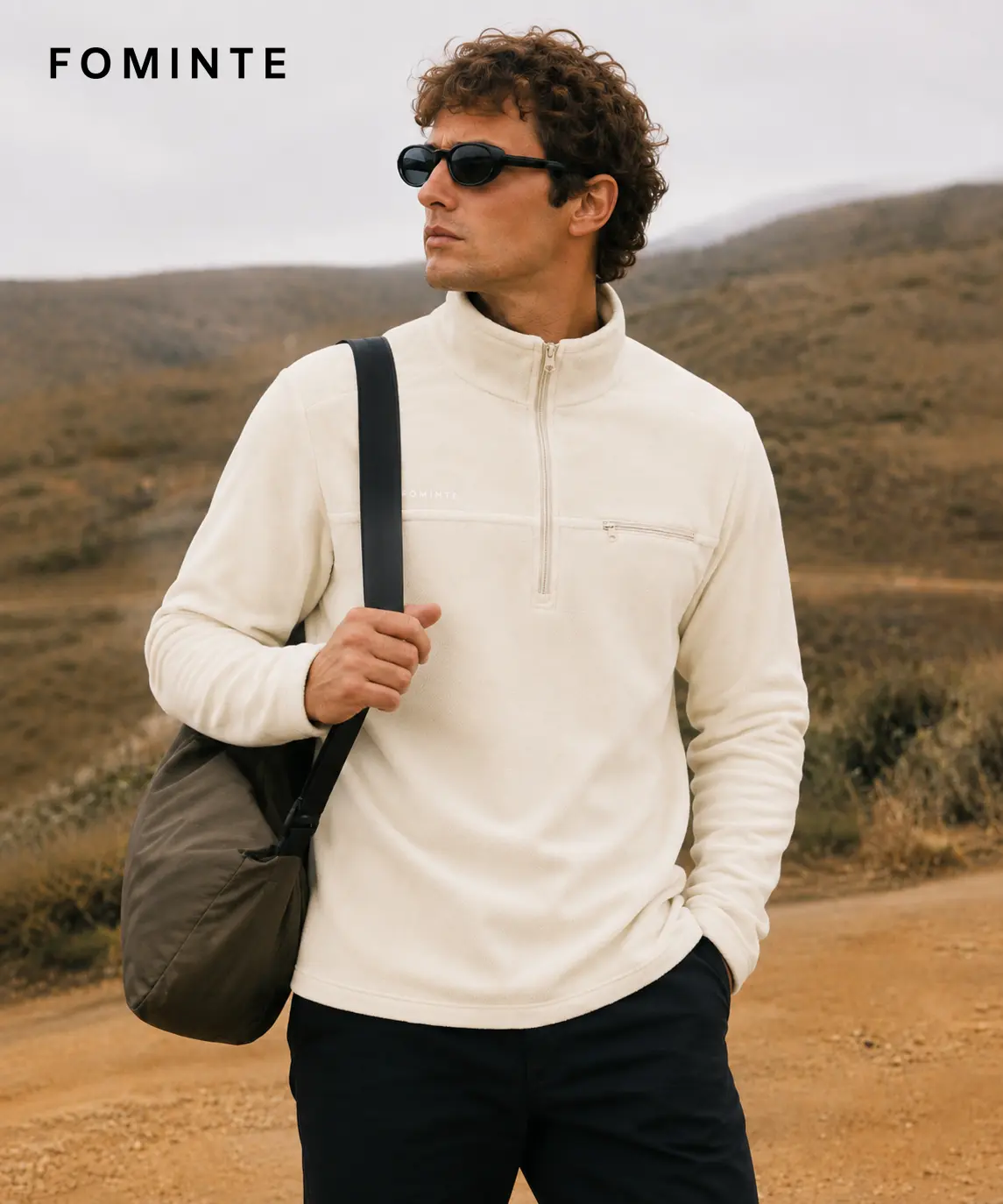 Men's Off White Lightweight Quarter-Zip Fleece Pullover