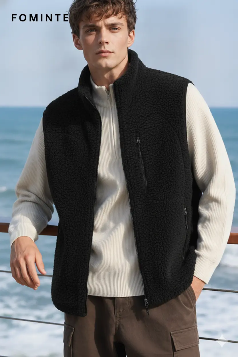 Men's Black Full-Zip Fleece Vest
