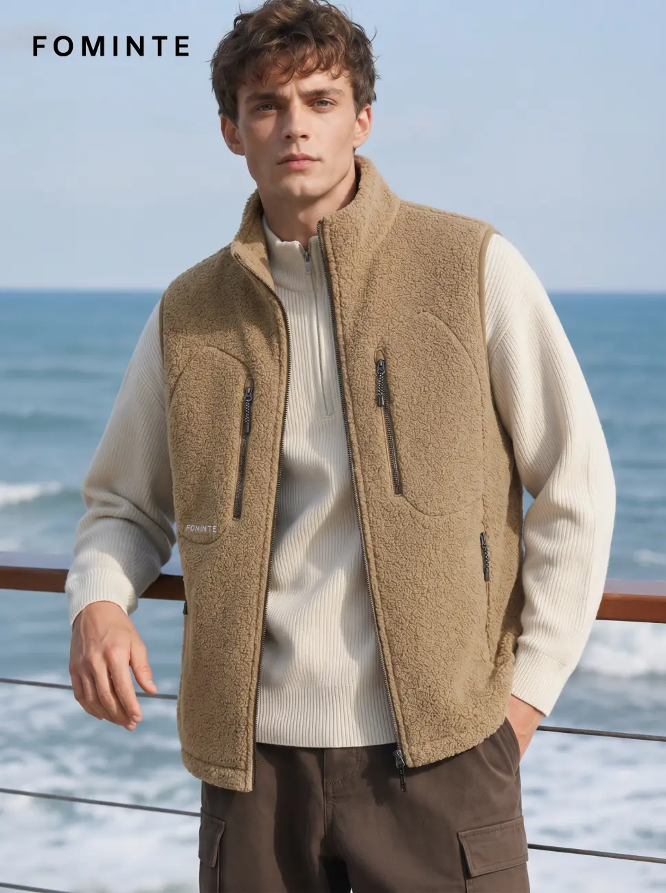 Men's Khaki Full-Zip Fleece Vest