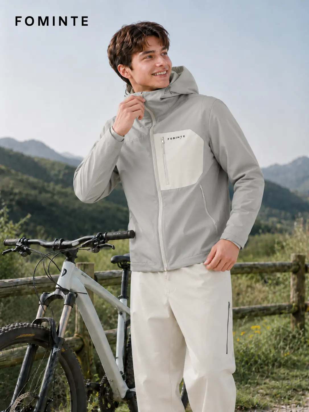Unisex Sage Green Hooded Cycling Softshell Jacket