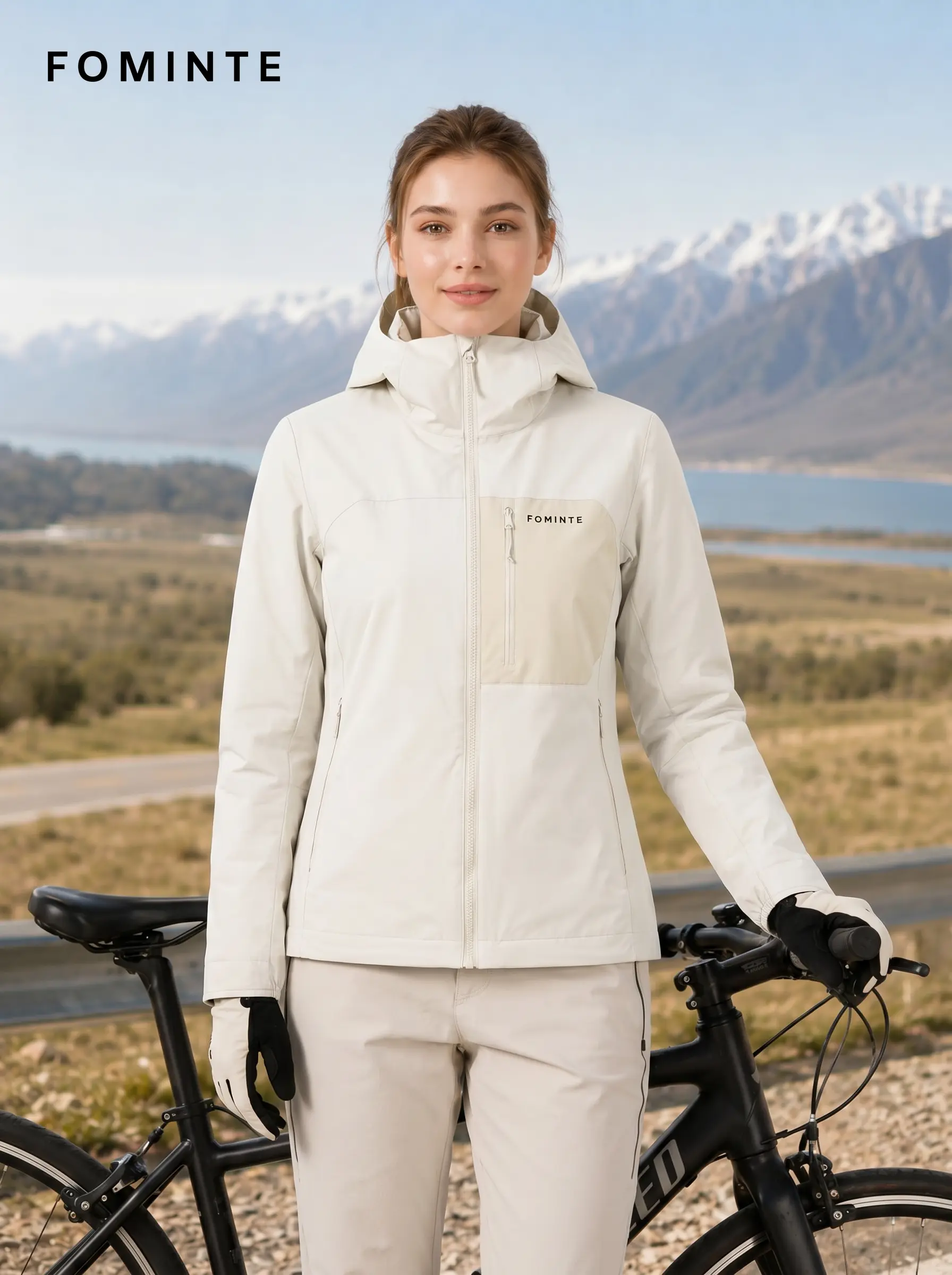 Unisex Off White Hooded Cycling Softshell Jacket