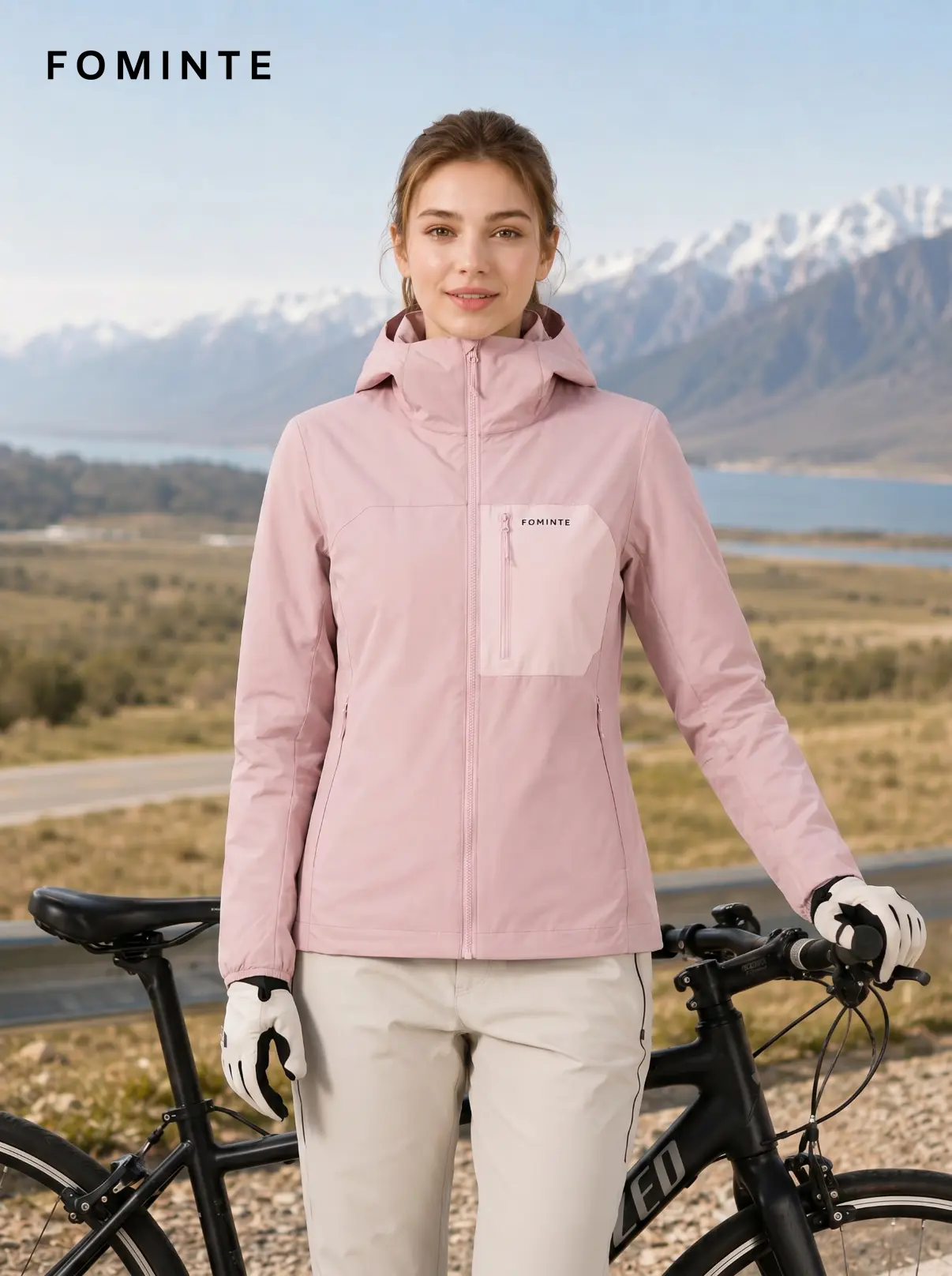 Unisex Pink Hooded Cycling Softshell Jacket