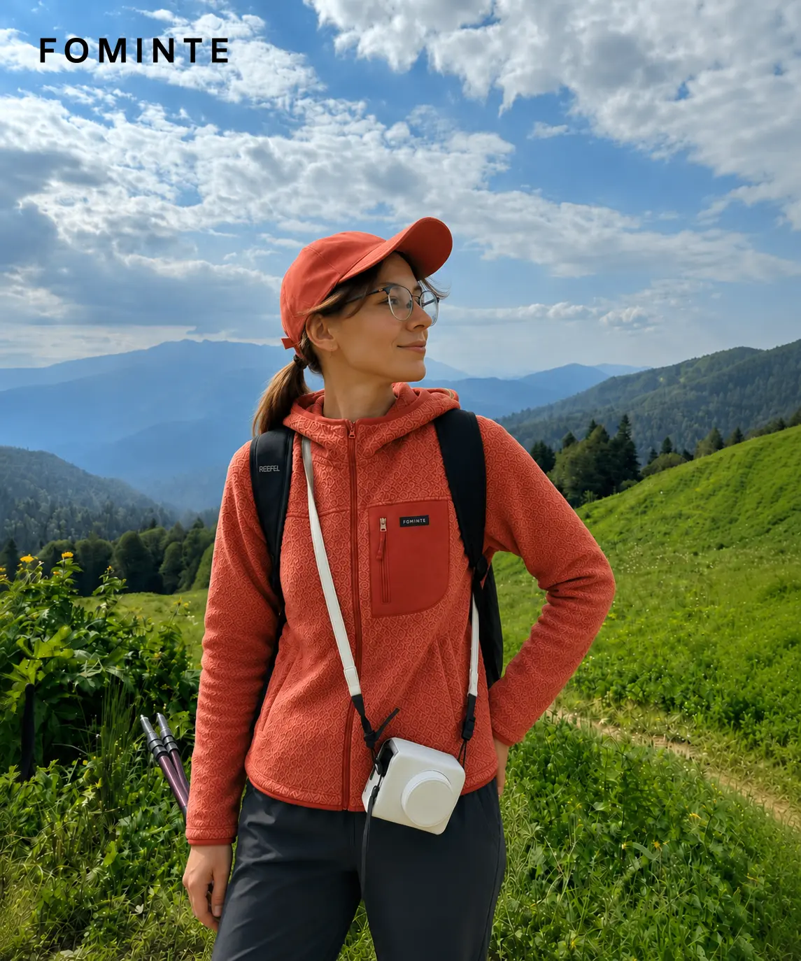 Women's Red Hooded Full-Zip Fleece Jacket