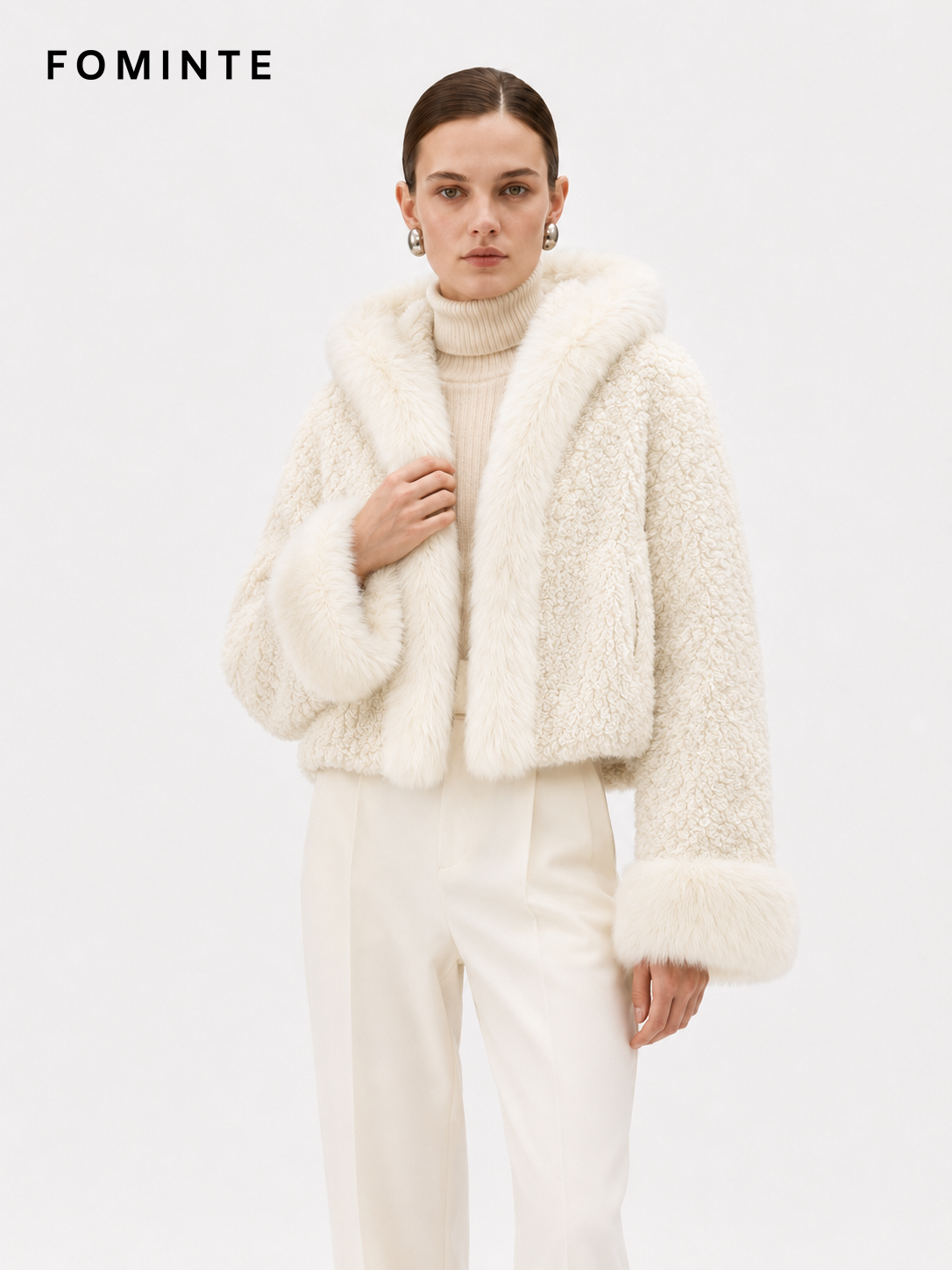 Wholesale Cropped Teddy Fleece Jacket with Faux Fox Fur - FM0202000065