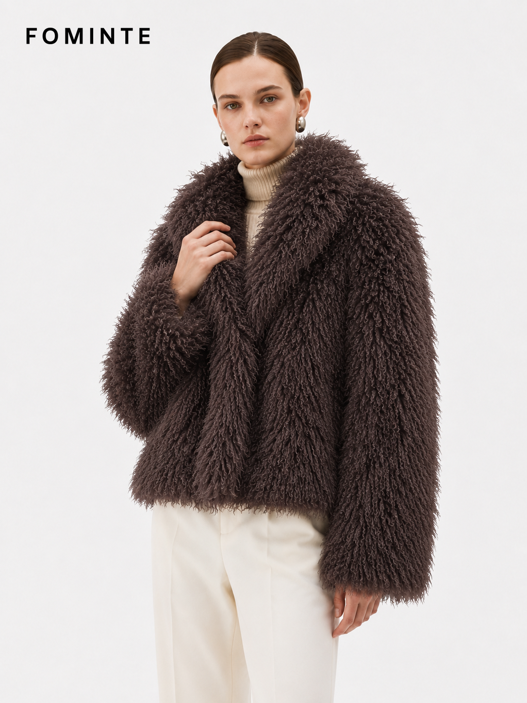 Wholesale Cropped Faux Mongolian Lamb Coat - FM0202000061