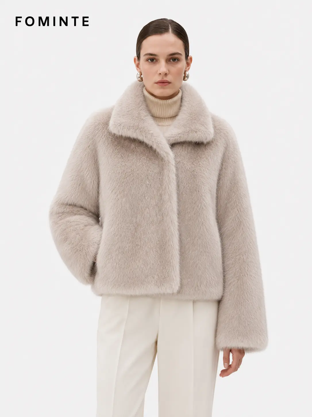 Wholesale Cropped Faux Mink Jacket with Snaps - FM0202000059
