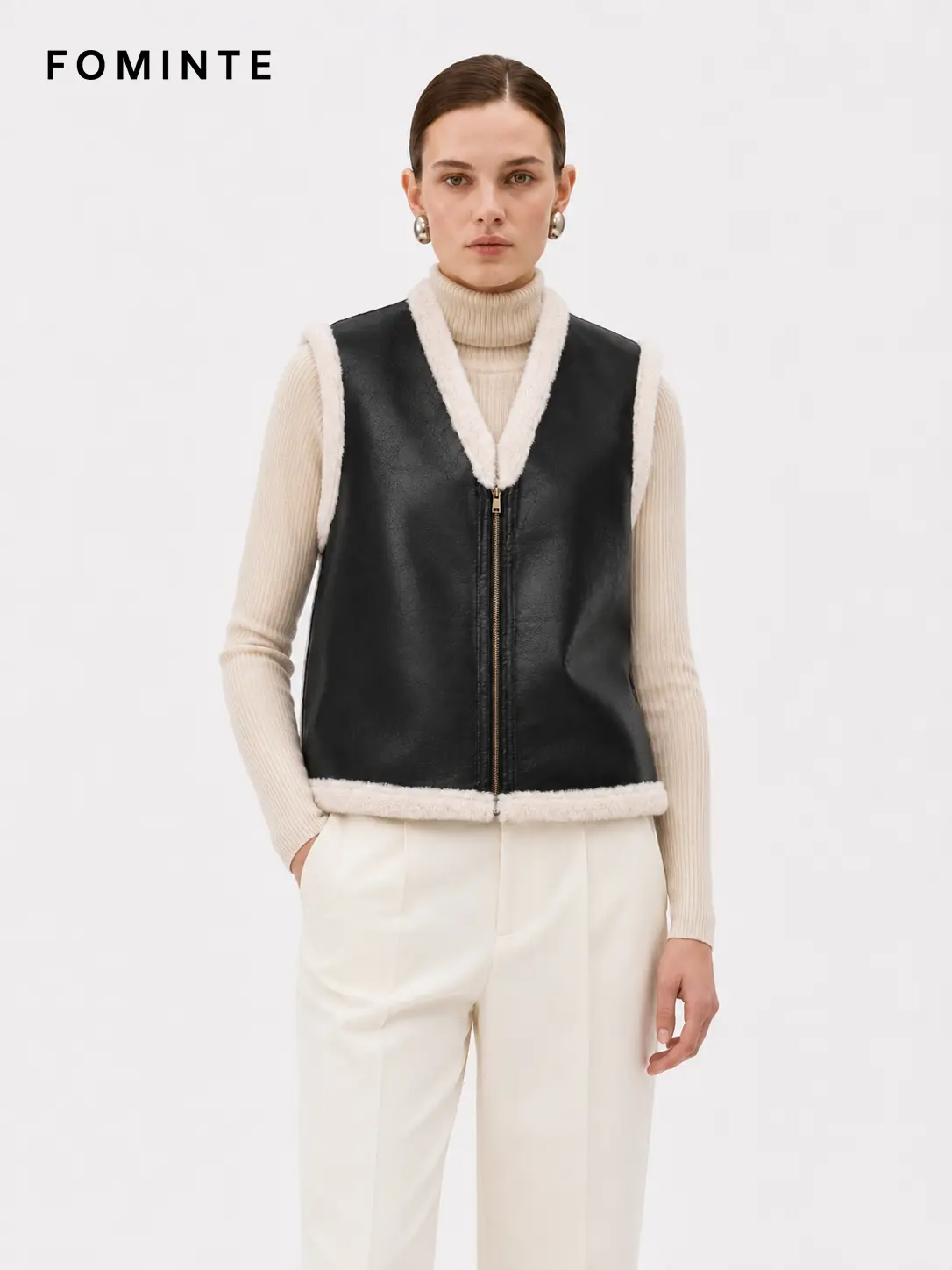Wholesale Faux Leather Sherpa-Lined Reversible Vest - FM0302000088