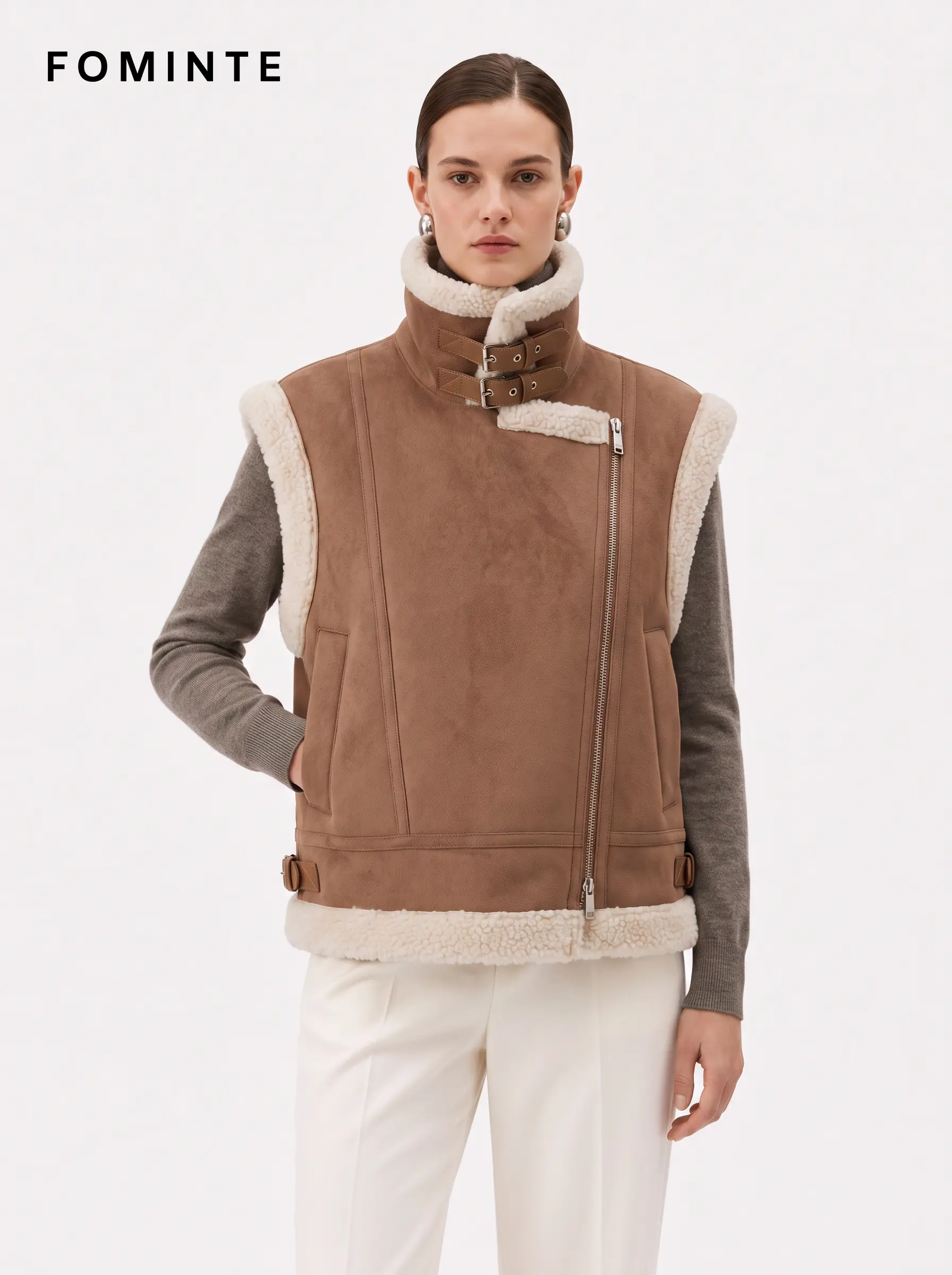 Wholesale Faux Shearling Biker Vest - FM0302000072