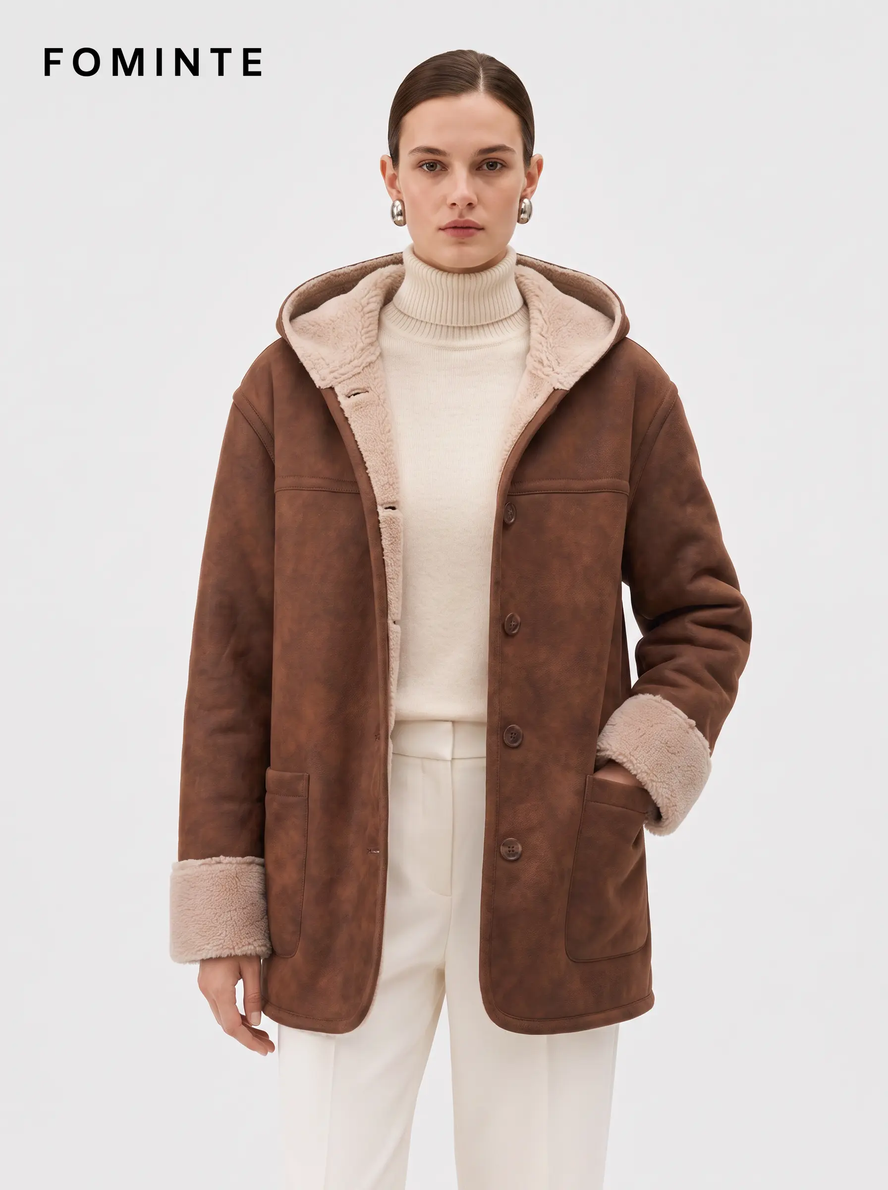 Wholesale Hooded Faux Shearling Car Coat - FM0302000075