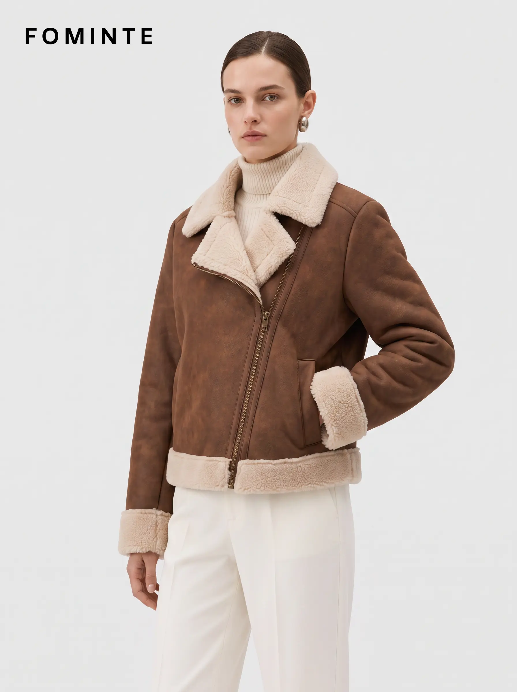 Wholesale Faux Shearling Moto Jacket - FM0302000073
