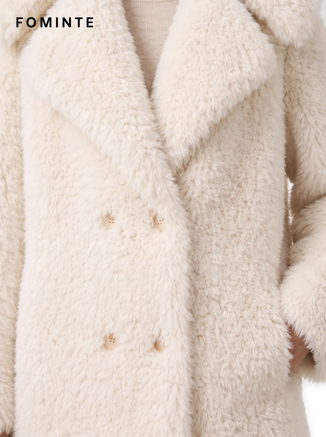 White Double-Breasted Faux Fur Blazer Wholesale