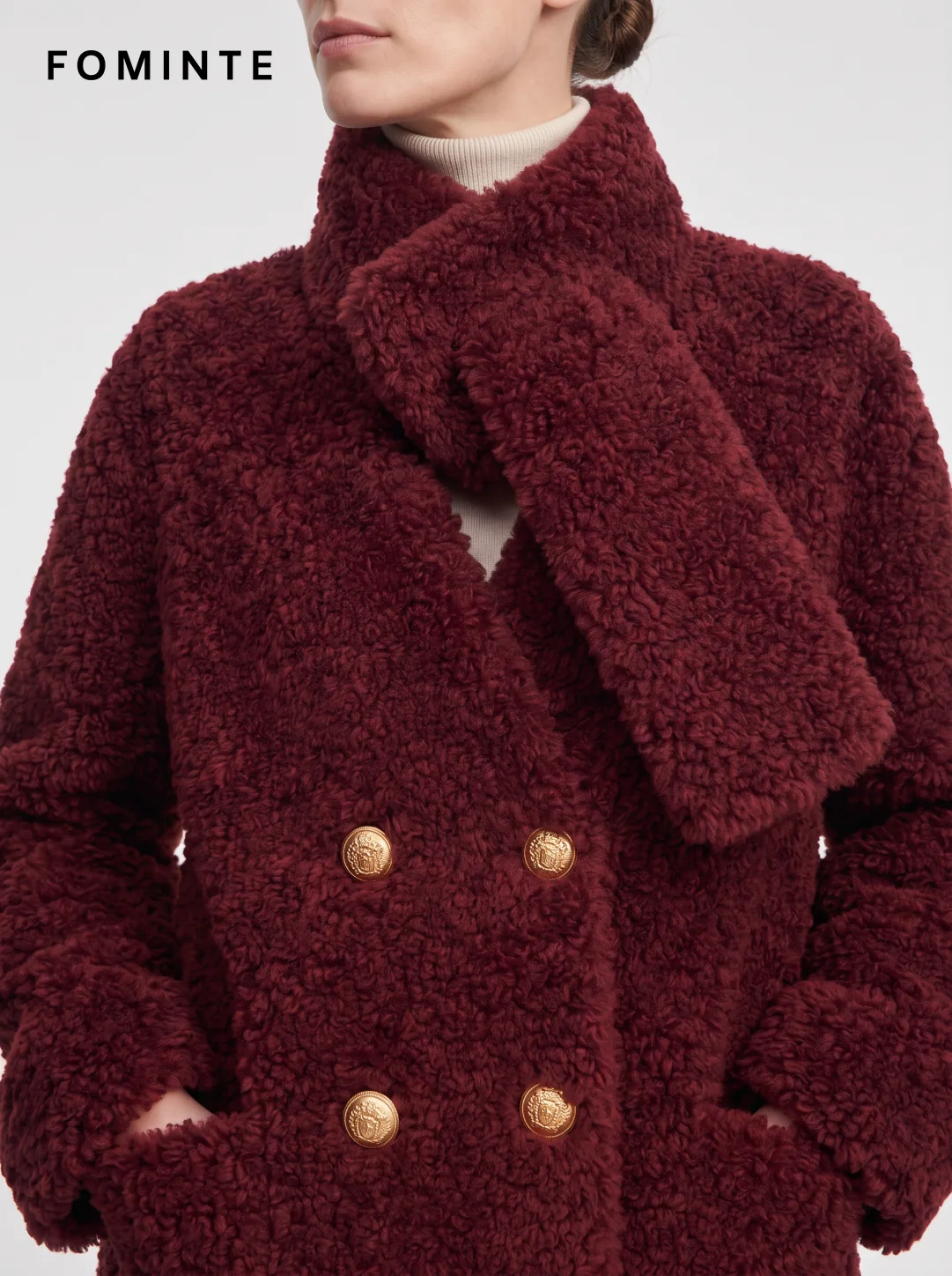 Red Double-Breasted Faux Fur Peacoat Wholesale