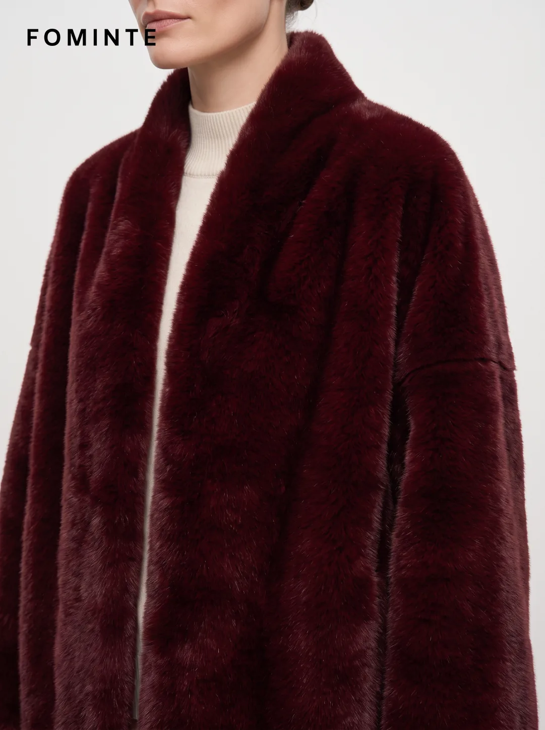 Red Stand-Collar Faux Fur Swing Coat