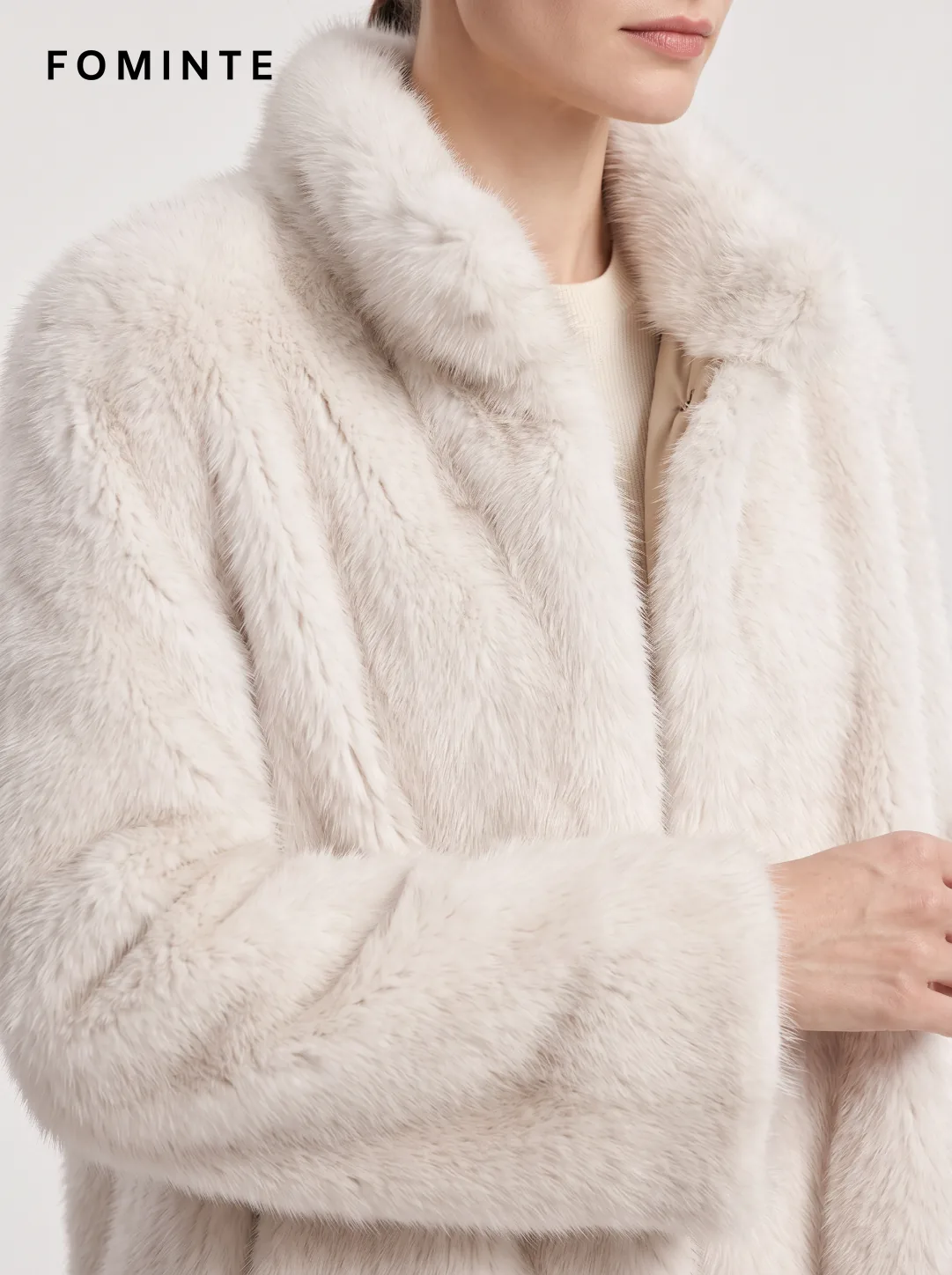 Light Grey Notched Faux Fur Coat Wholesale