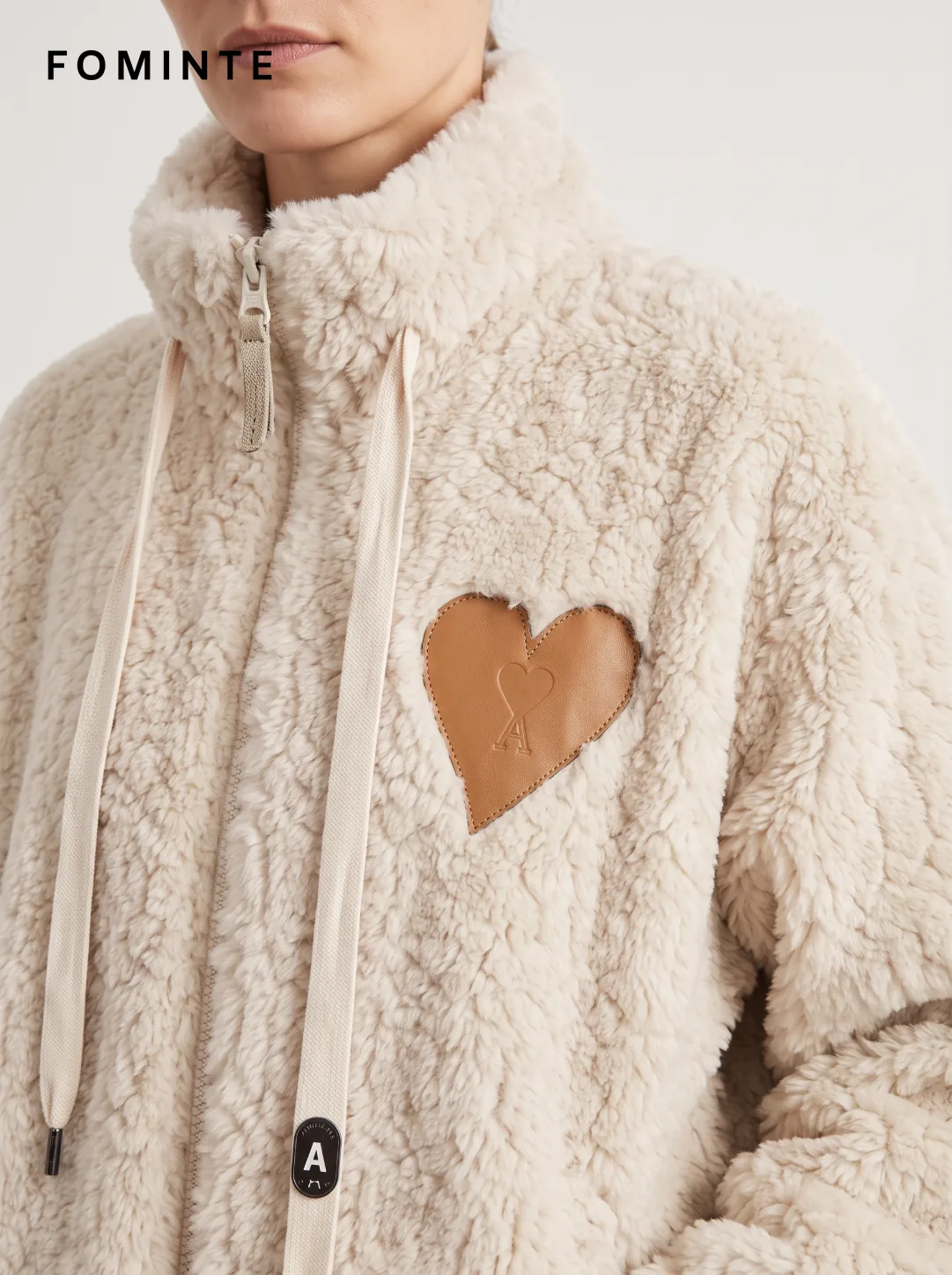 Beige Hooded Faux Shearling Jacket Wholesale