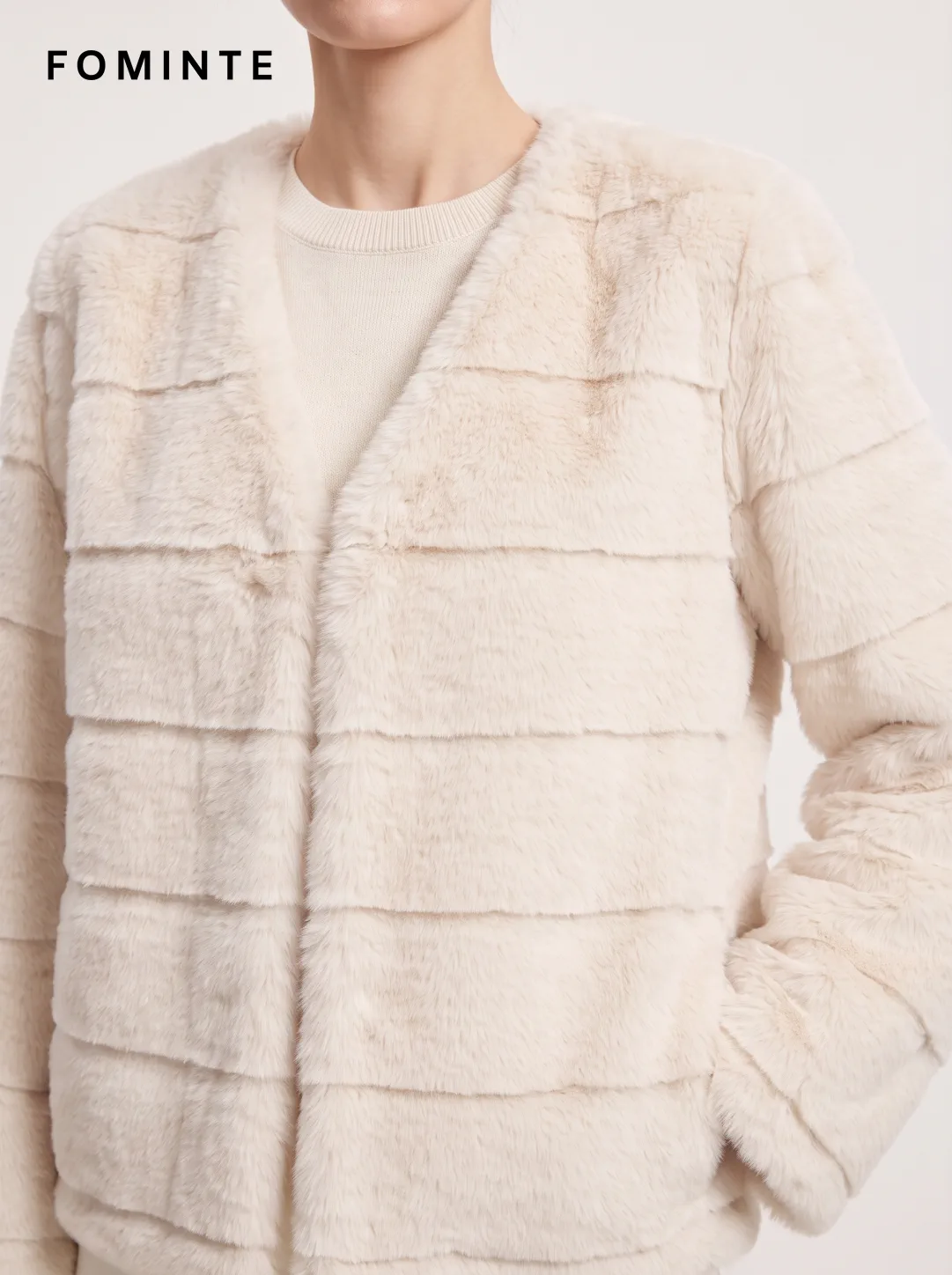 Ivory Paneled Faux Fur Jacket Wholesale