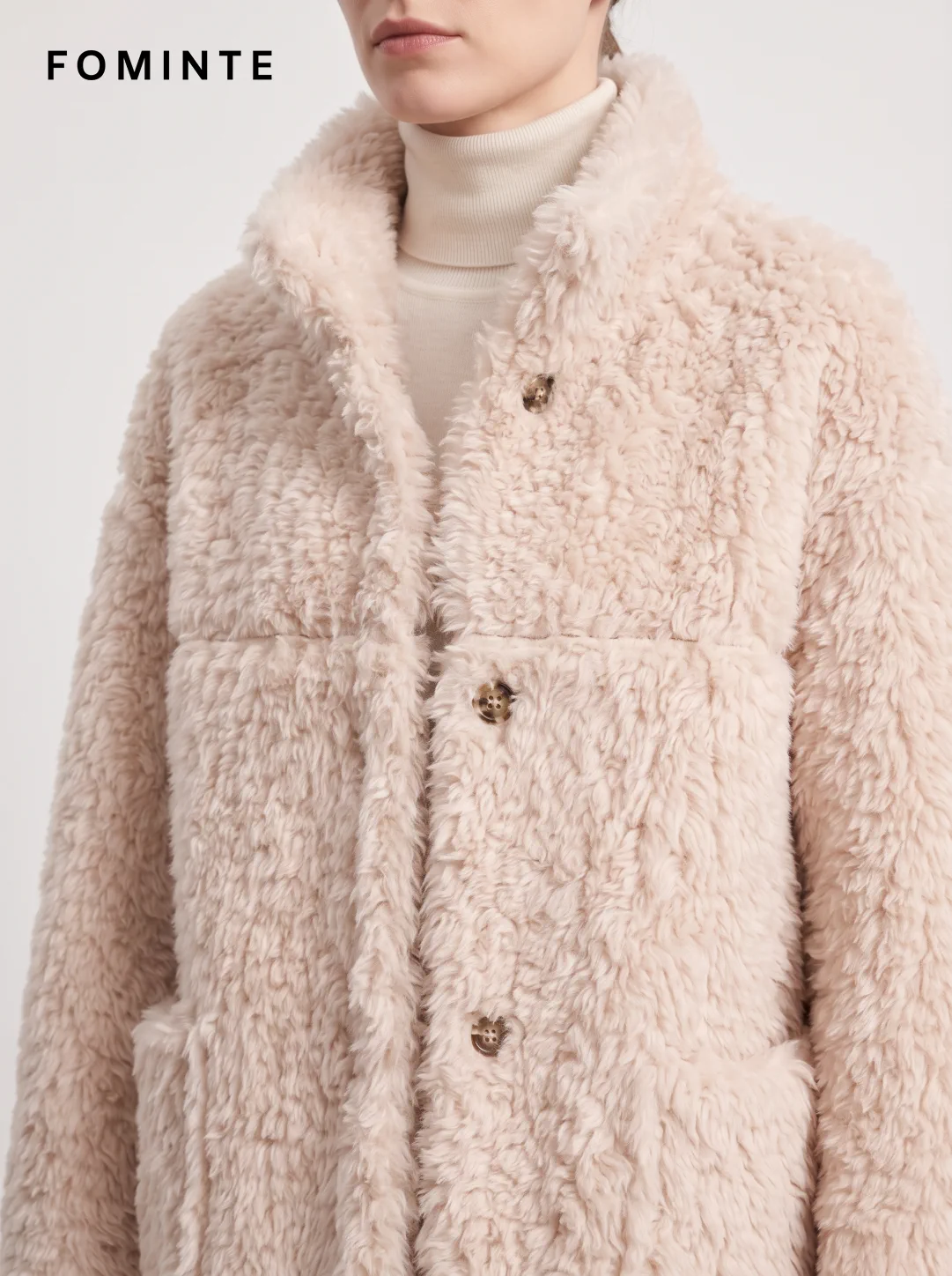 Light Beige Faux Fur Trim Coat Wholesale