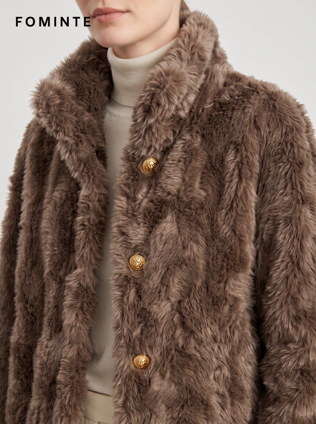 Coffee Button-Front Faux Fur Jacket Wholesale
