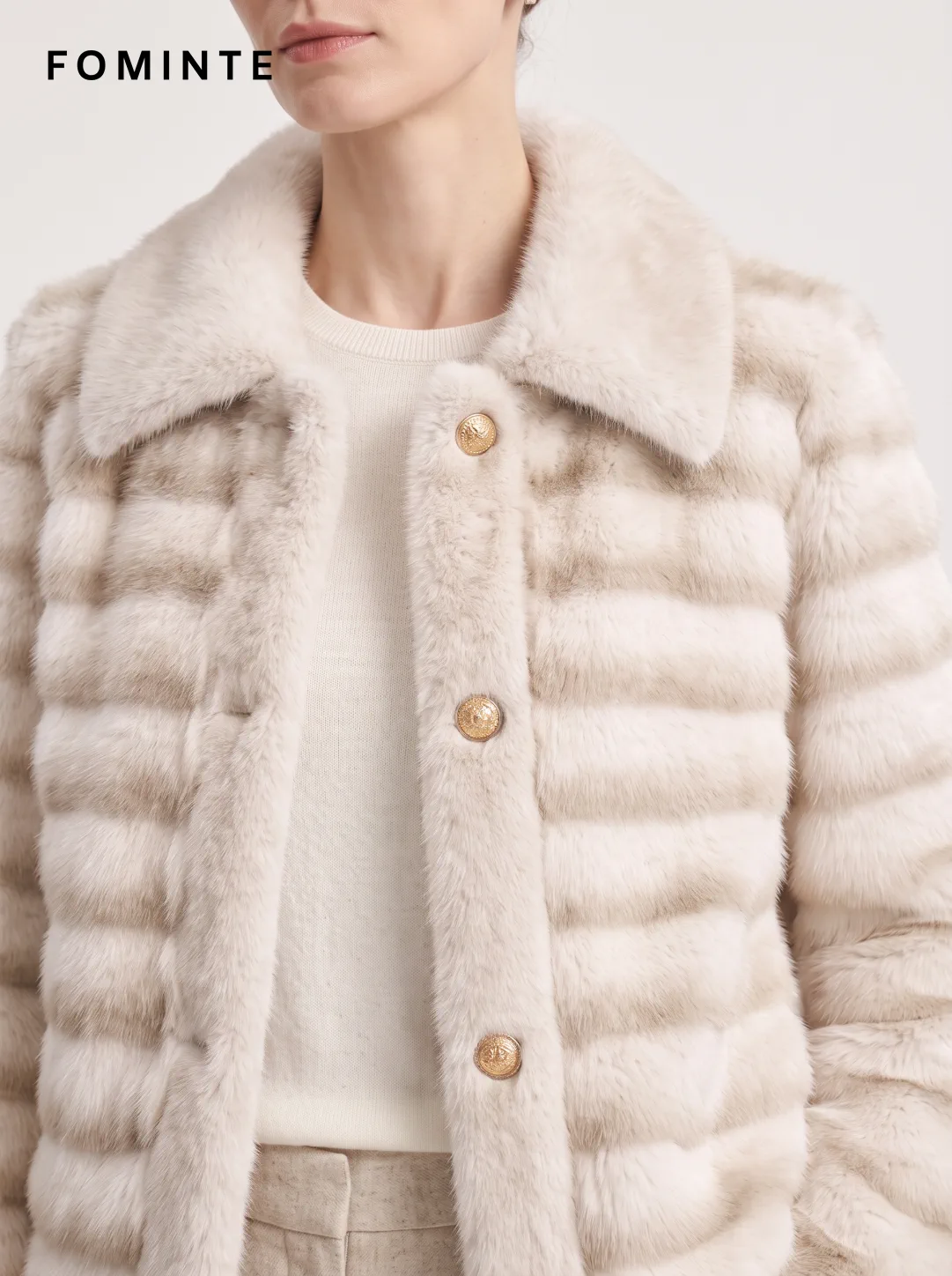 White Striped Faux Fur Button-Front Jacket Wholesale