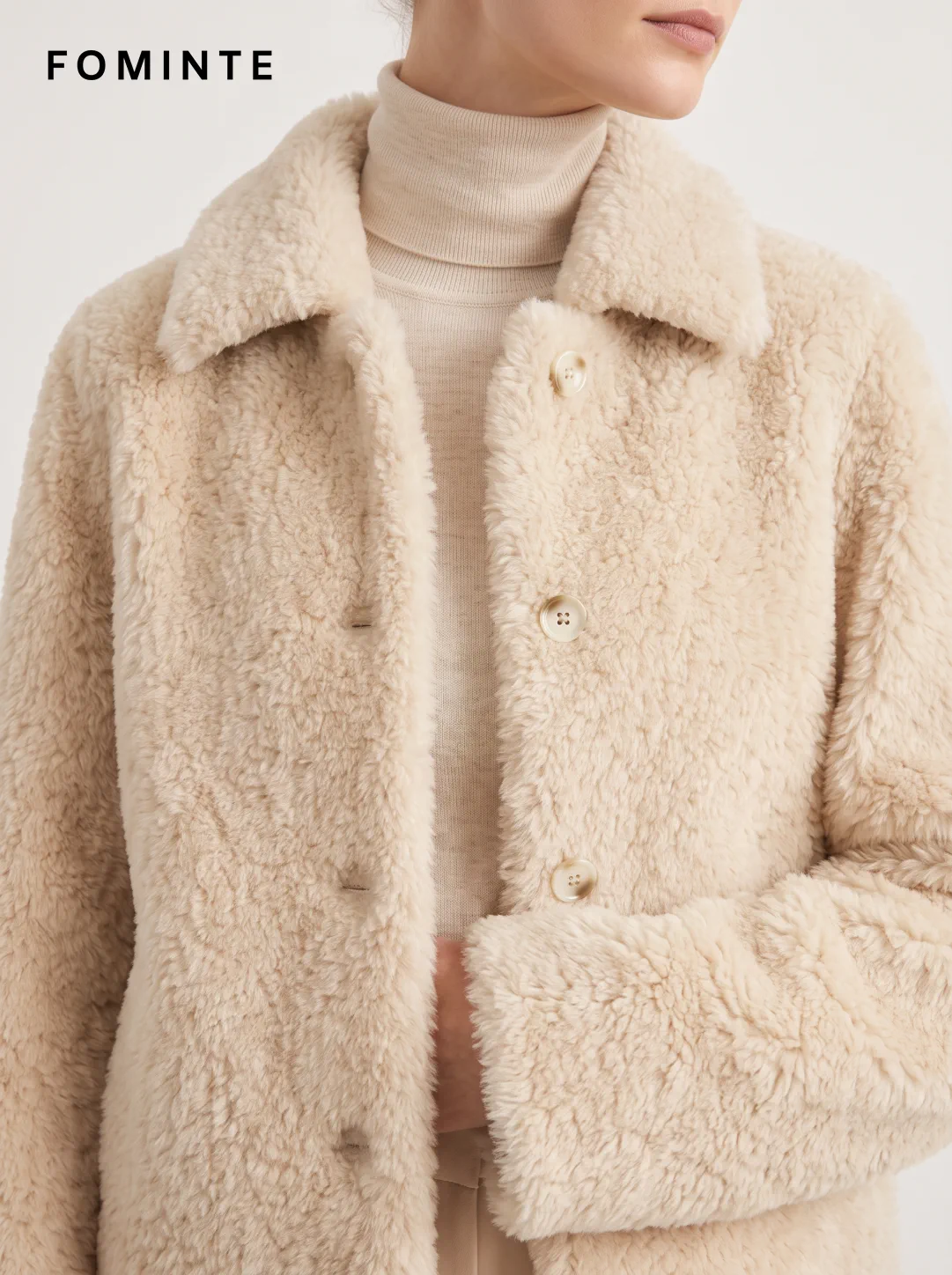 White Textured Faux Fur Button-Front Jacket Wholesale