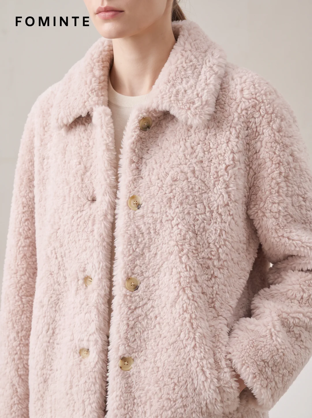 Pink Textured Faux Fur Button-Front Jacket Wholesale
