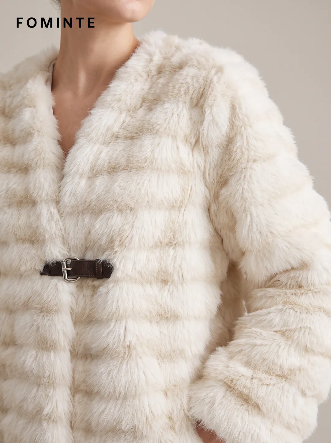White Belted Faux Fur Coat Wholesale