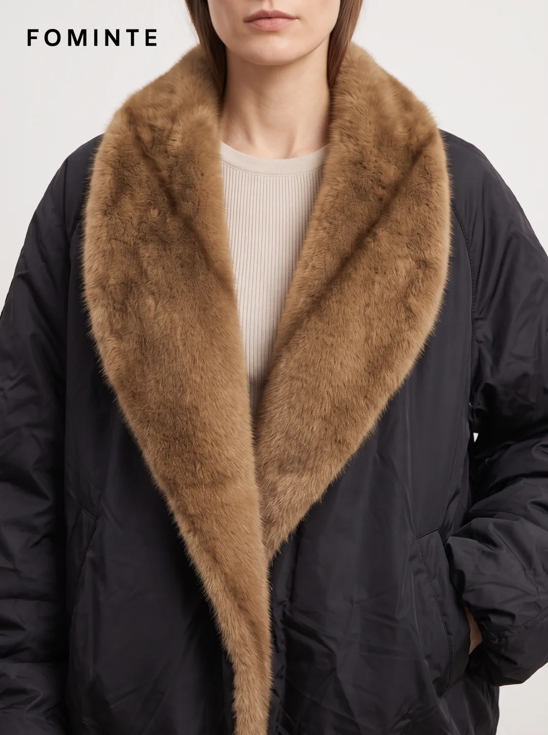 Black Quilted Jacket with Faux Fur Collar Wholesale