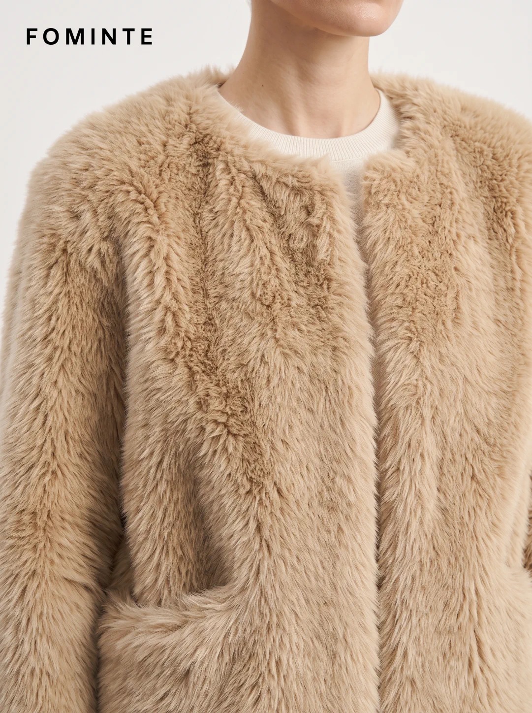 Yellow Collarless Faux Fur Jacket Wholesale