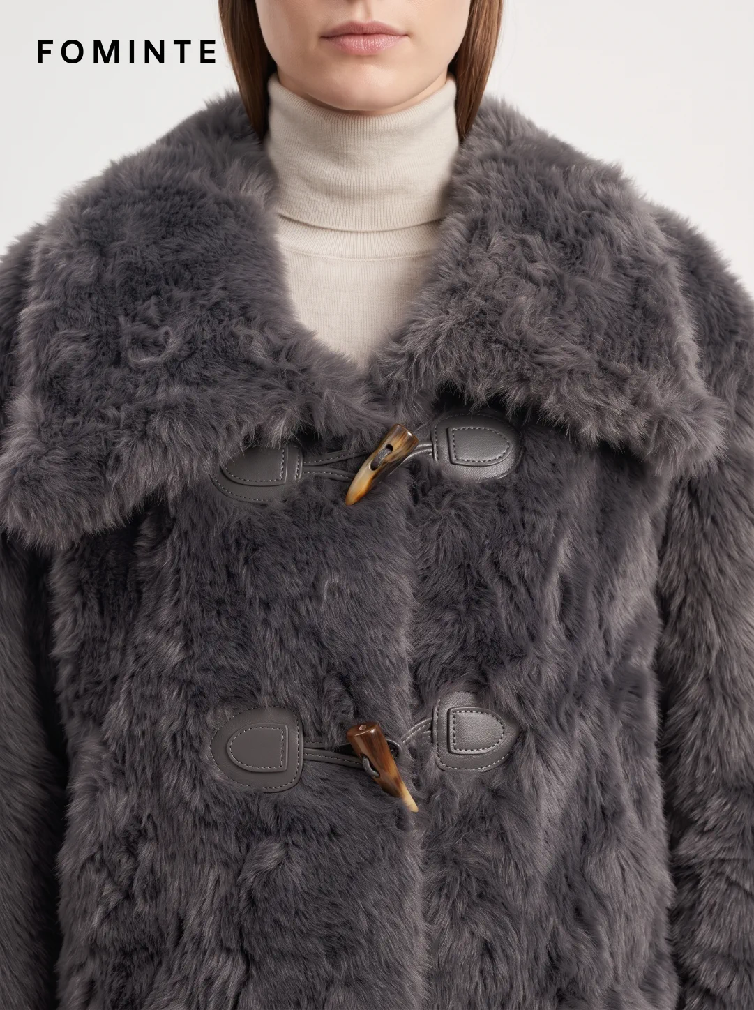 Grey Toggle-Front Faux Fur Jacket Wholesale